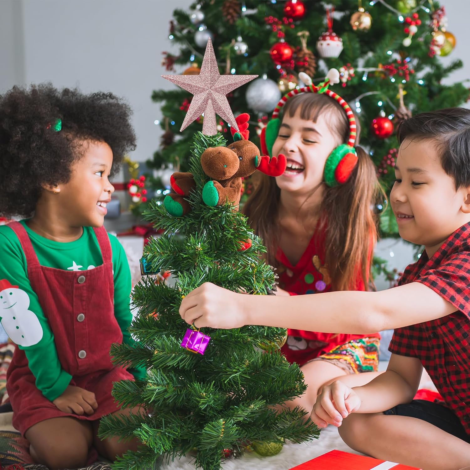 Christmas Tree Star Topper, 8 Gold Xmas Star Tree Decorations, 3D Shatterproof Bethlehem Star Tree Topper Decorations, Waterproof Christmas Tree Topper Decor for Holiday Home Outdoor Ornament