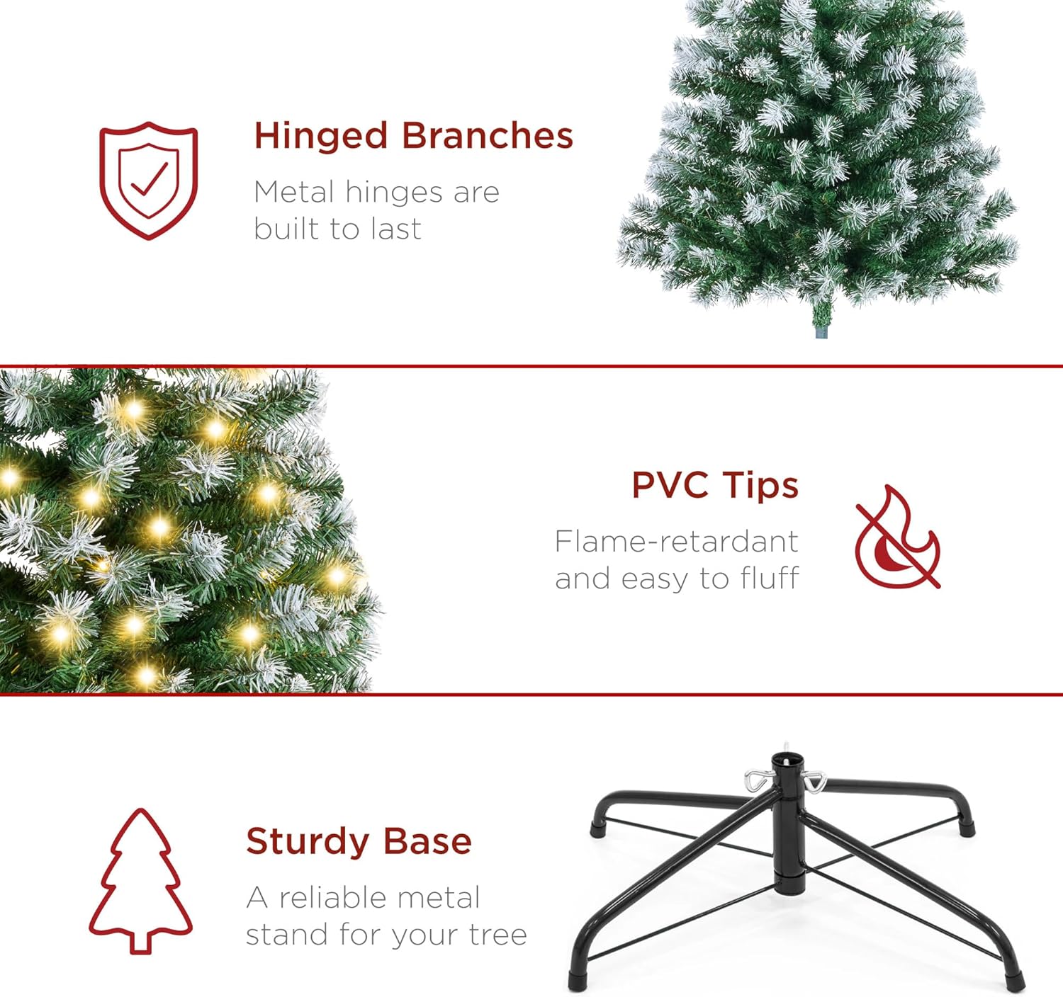 Best Choice Products Artificial Christmas Tree, 6ft Premium Pre-Lit Realistic Spruce Holiday Décor w/Dense Branches, Metal Base - Green Spruce