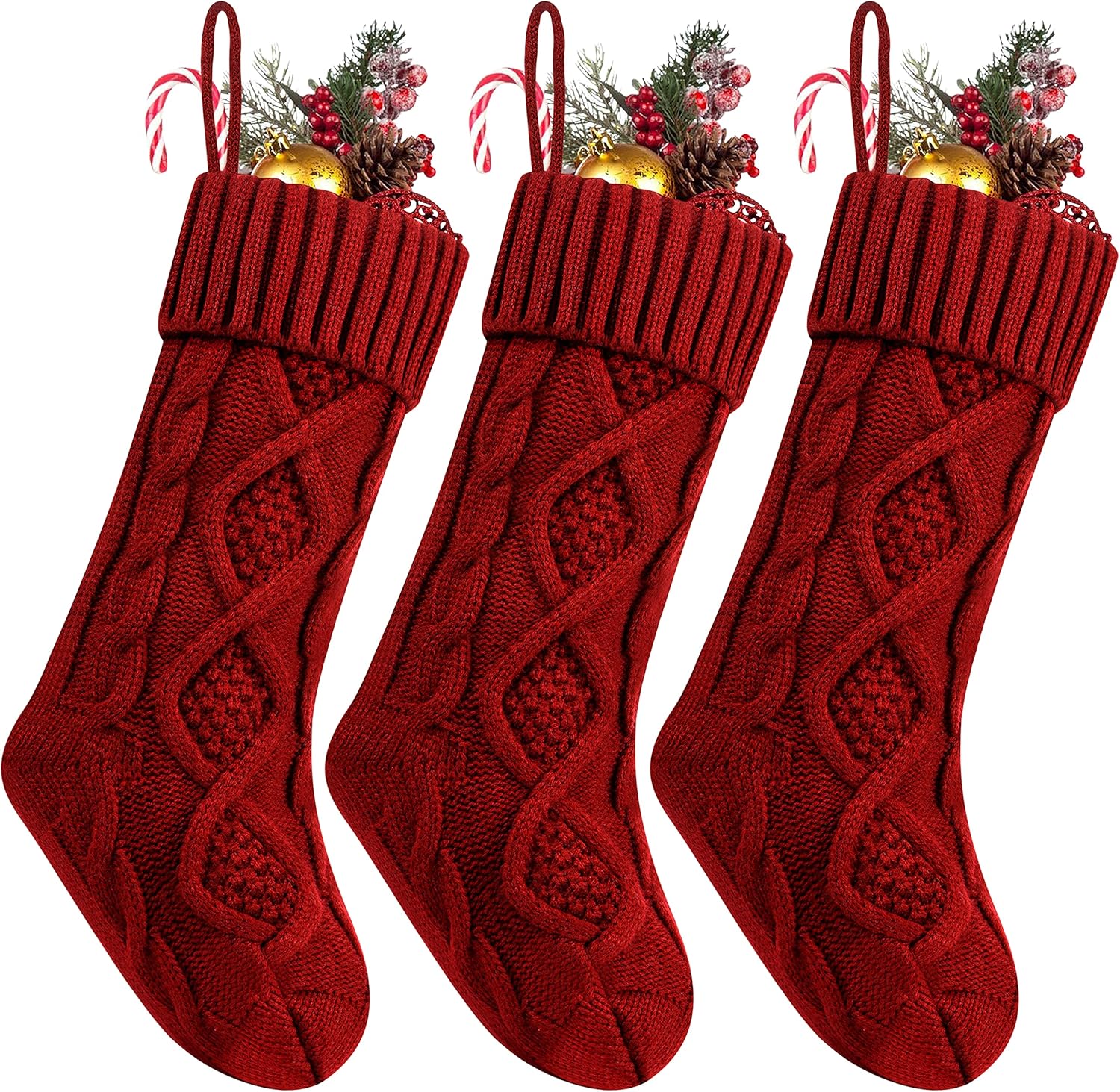Fesciory 4 Pack Christmas Stockings 18 Inches Large Size Cable Knitted Stocking Gifts & Decorations for Family Holiday Xmas Party, Ivory White
