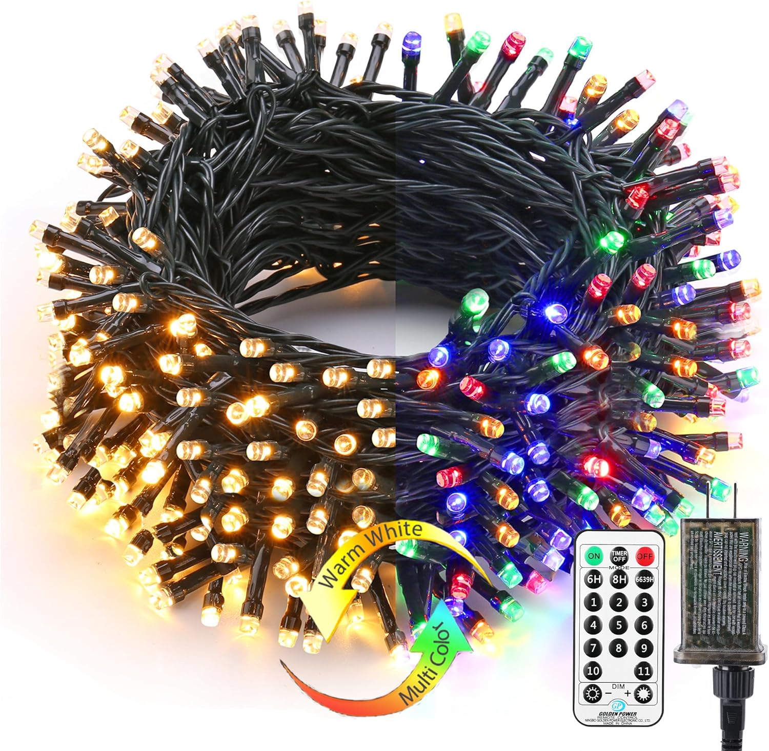 Brizled Color Changing Christmas Lights, 65.67ft 200 LED Cool White & Multicolor Christmas Lights, 11 Modes Remote Dimmable 29V Safe Adapter Outdoor Christmas Tree Lights String for Xmas Party Tree
