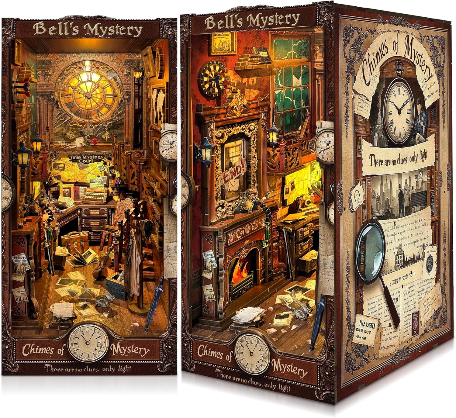 CRIOLPO Book Nook Kit - DIY Doll House Booknook, Book Nook Miniature Kit for Bookshelf Doll Houses for Adults Teen Halloween, 3D Wooden Puzzle Bookends with Sensor Led Light