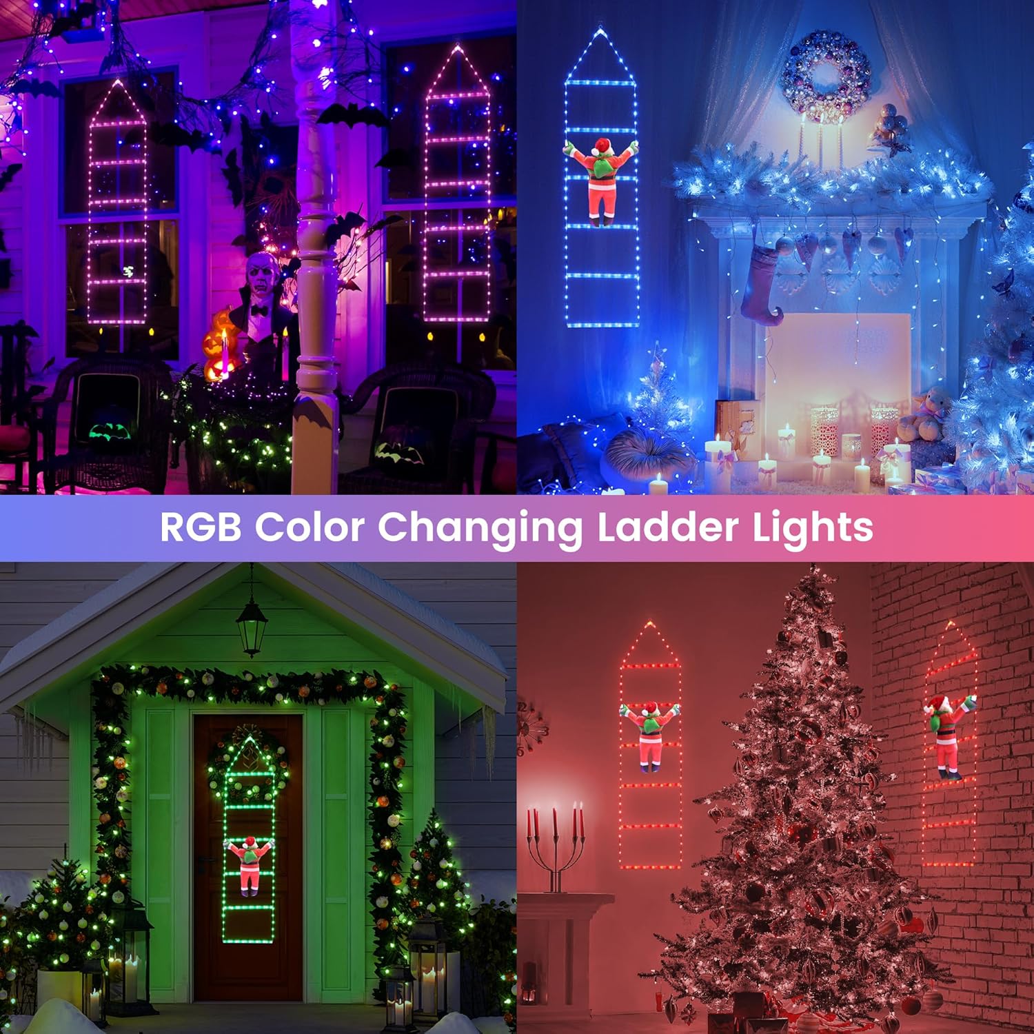 Toodour LED Christmas Lights - 10ft Christmas Decorative Ladder Lights with Santa Claus, Xmas Decorations Light for Indoor Outdoor, Window, Garden, Home, Wall, Xmas Tree Decor - Multicolor