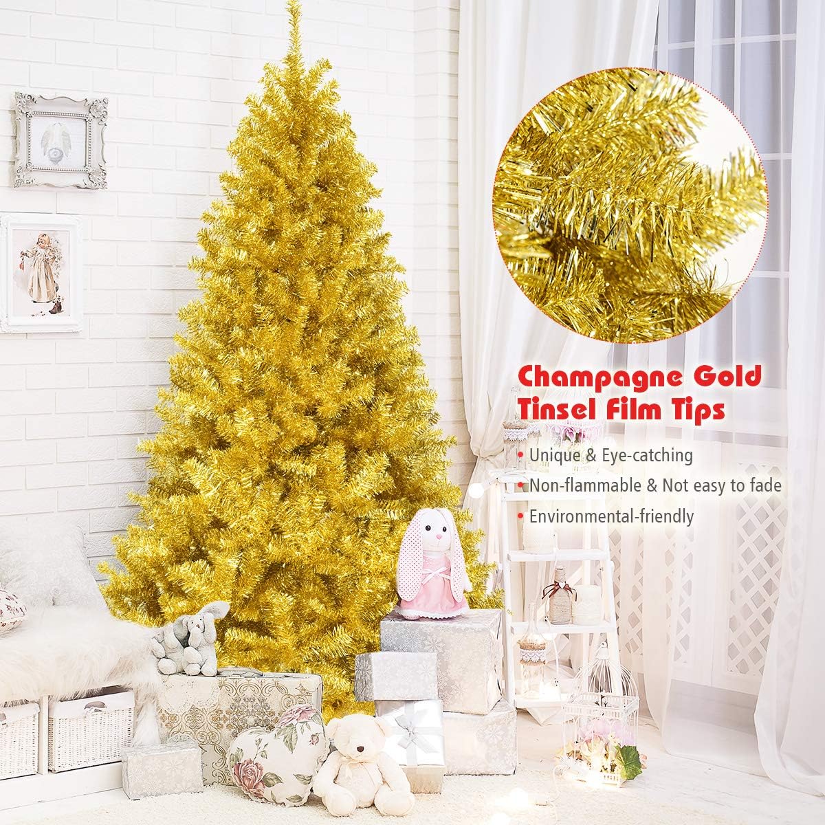 Goplus 8ft Artificial Christmas Tree, Unlit Christmas Pine Tree with 1138 PVC Branch Tips, Foldable Metal Stand, Xmas Full Tree for Indoor Home Office Decor