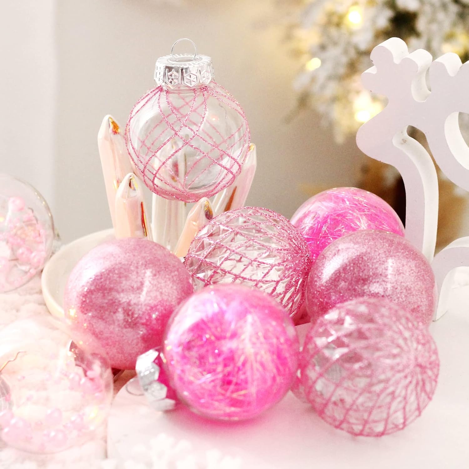 Clear Plastic Christmas Ball Ornaments, 30ct 2.36 Inch Champagne Balls for Tree Decoration - Shatterproof for Holiday Wedding Party Gifts
