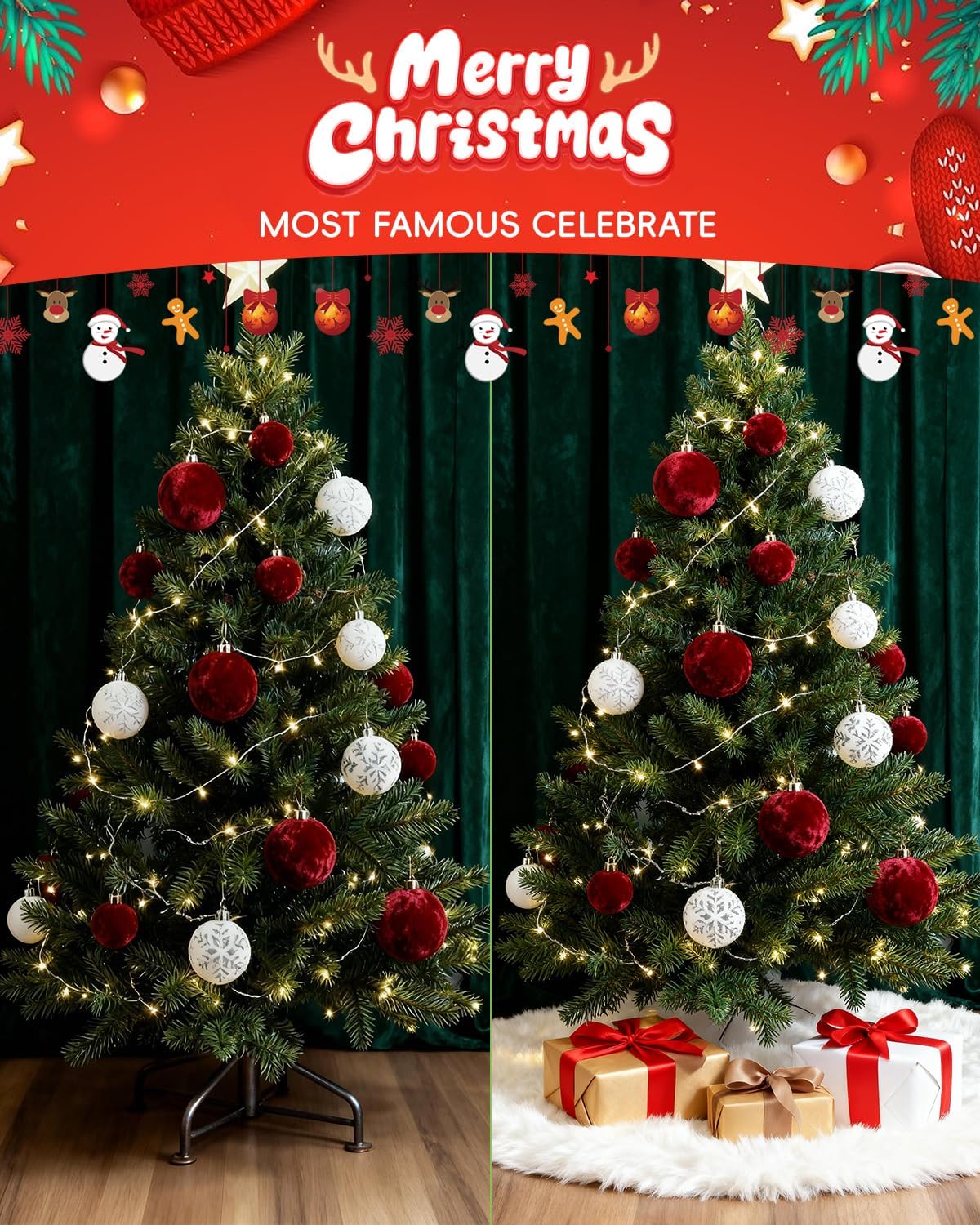 48 Inches Faux Fur Christmas Tree Skirt for Xmas Tree Holiday Party Decorations White Plush Silver Sequin Snowflake (Silver)