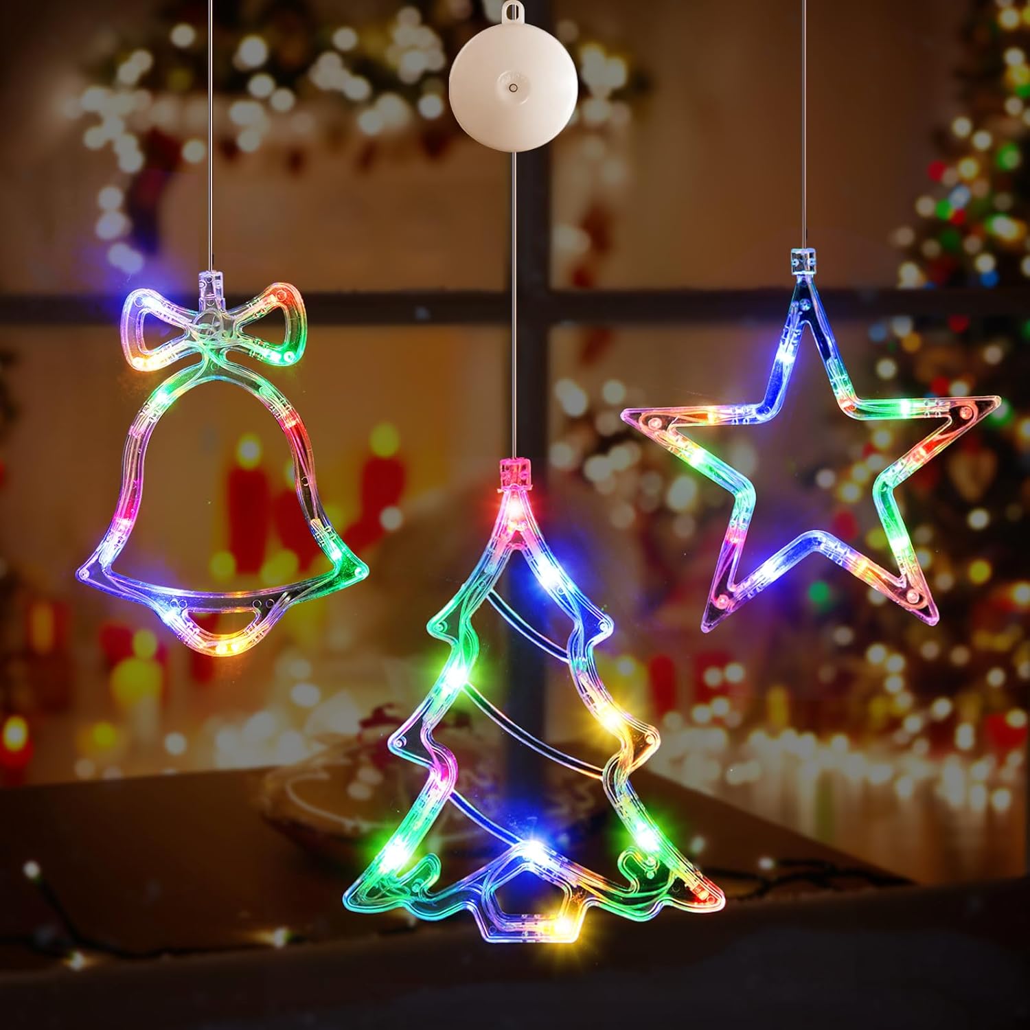 LYUBASA 3Pack Christmas Window Lights Decorations with Timer, Battery Powered Christmas Hanging White Lighted Snowflake Shaped LED Sucker for Xmas Lamp Tree Fireplace Indoor Decor