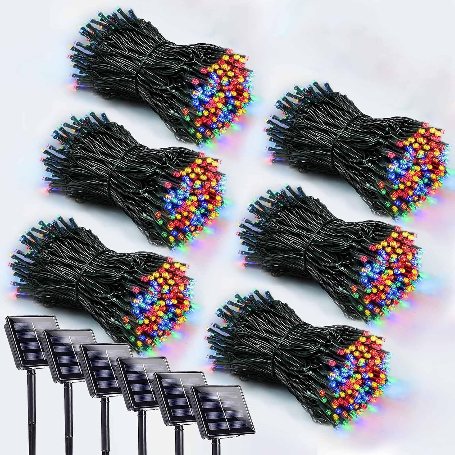 2 Pack 200 LED Solar Christmas Lights Outdoor, Solar String Lights for Outside with 8 Lighting Modes, Waterproof Green Wire Solar Powered Tree Light for Xmas Party Yard Garden Decorations (Multicolor)