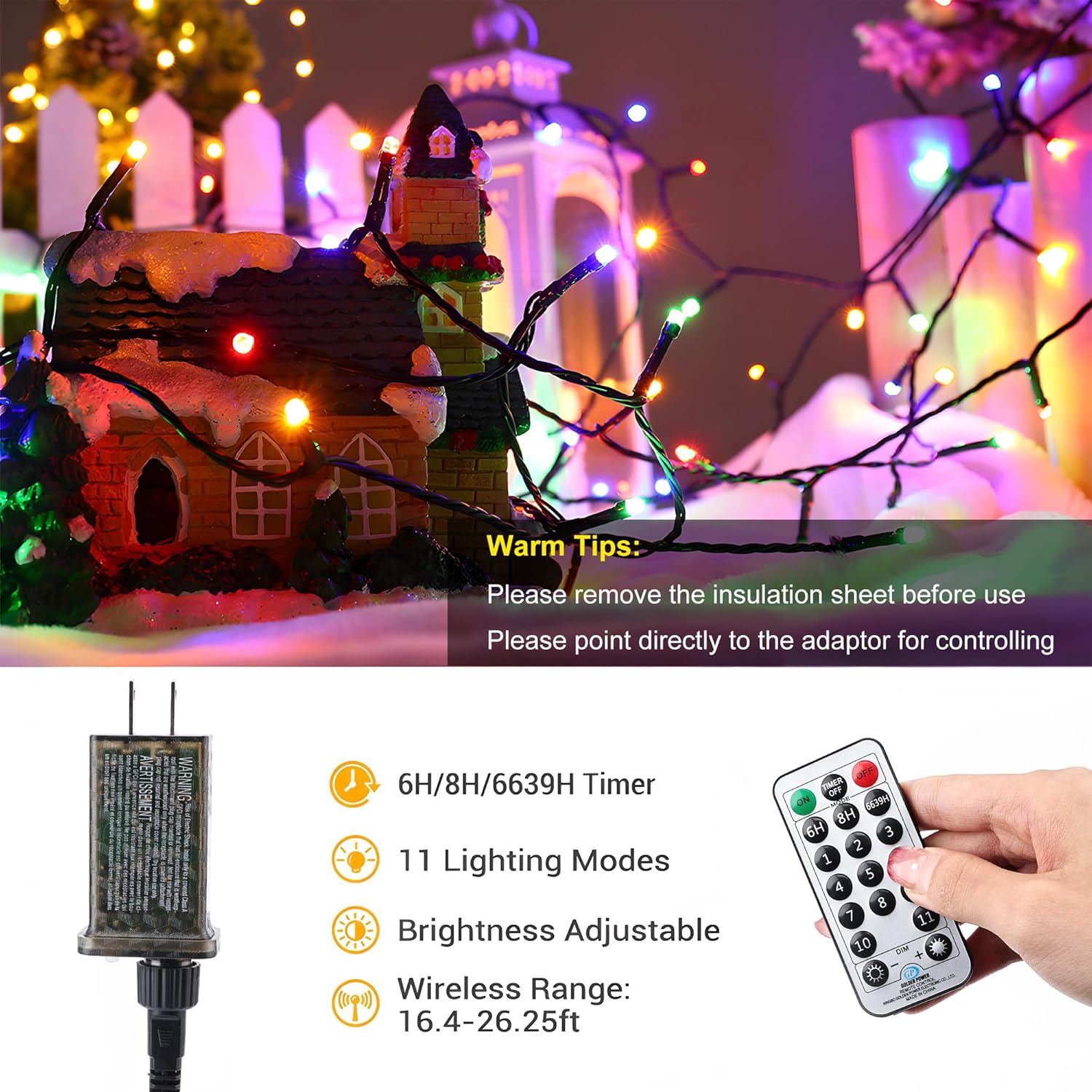 Brizled Color Changing Christmas Lights, 65.67ft 200 LED Cool White & Multicolor Christmas Lights, 11 Modes Remote Dimmable 29V Safe Adapter Outdoor Christmas Tree Lights String for Xmas Party Tree