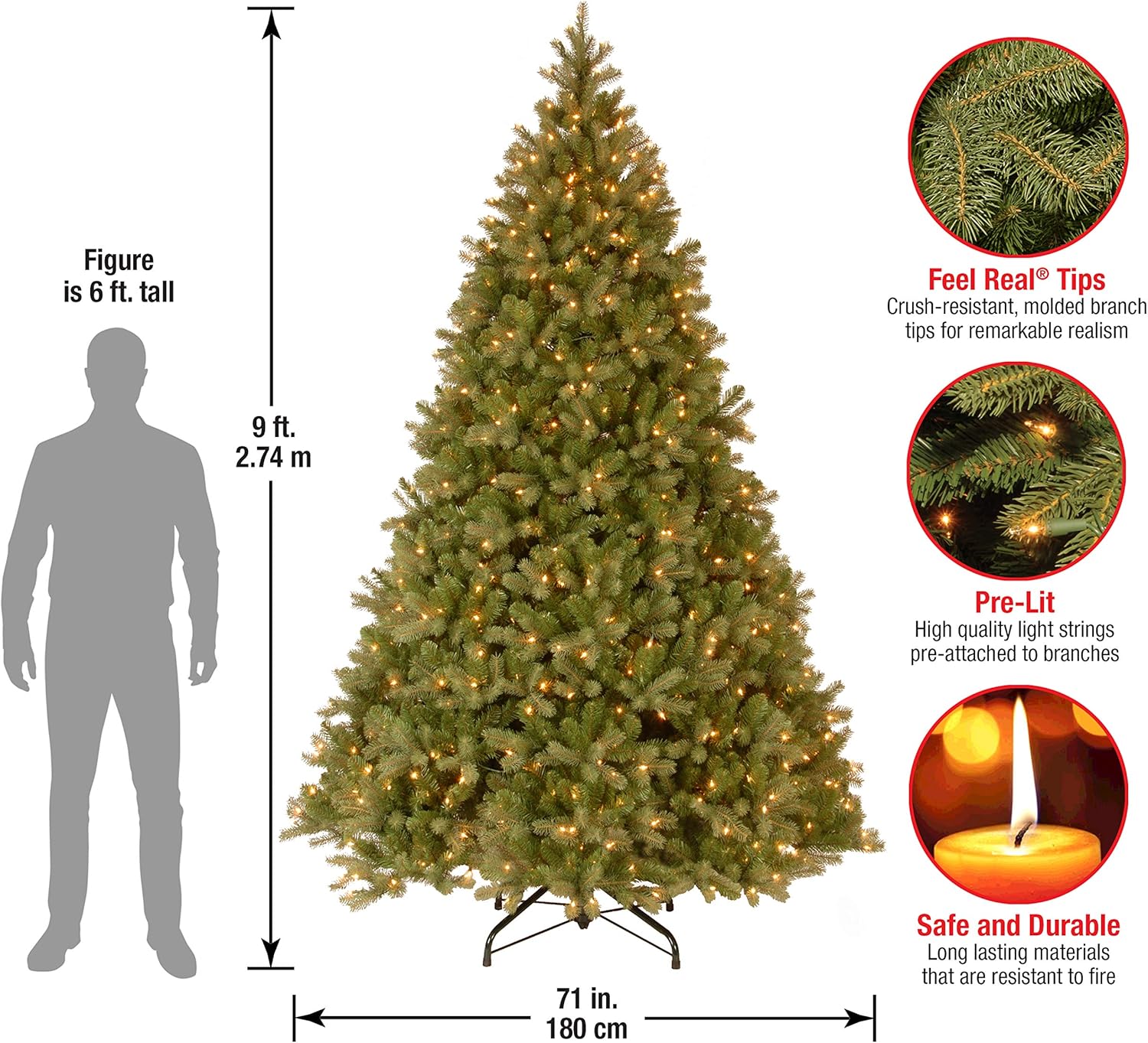 National Tree Company 6.5 ft Pre-Lit Downswept Douglas Fir Artificial Christmas Tree, 650 Clear Lights, 1,227 Tips, Includes Stand, Green