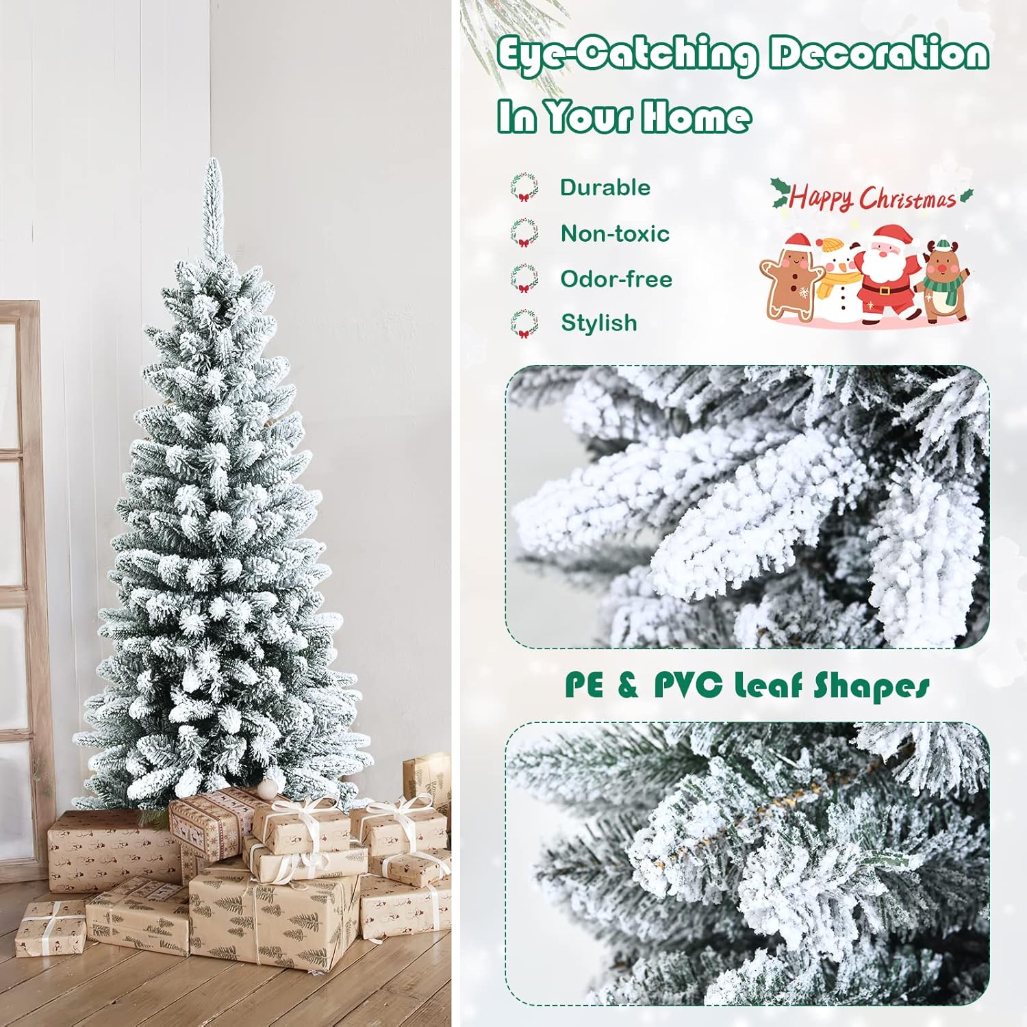 Goplus 8ft Artificial Christmas Tree, Unlit Christmas Pine Tree with 1138 PVC Branch Tips, Foldable Metal Stand, Xmas Full Tree for Indoor Home Office Decor