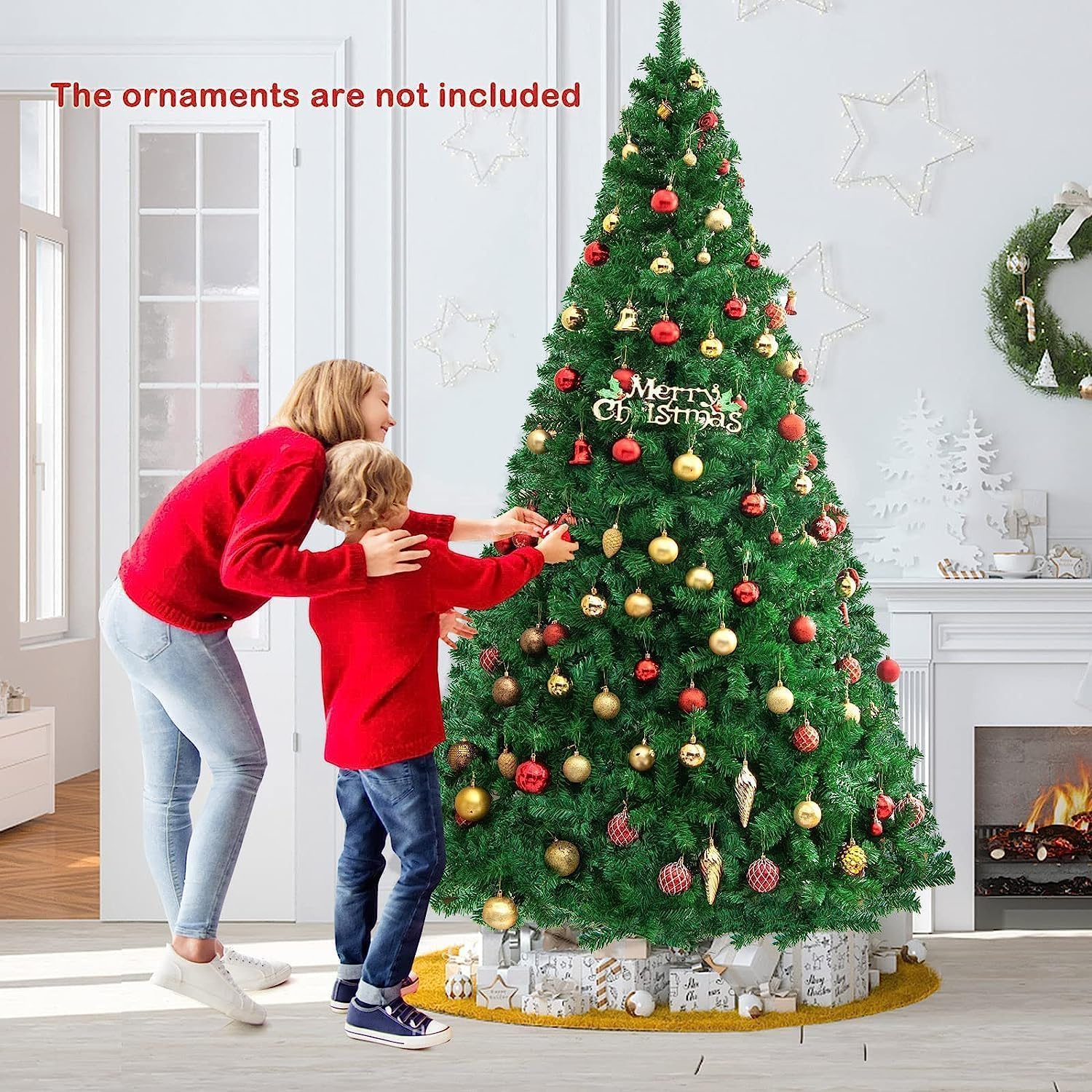 Goplus 8ft Artificial Christmas Tree, Unlit Christmas Pine Tree with 1138 PVC Branch Tips, Foldable Metal Stand, Xmas Full Tree for Indoor Home Office Decor