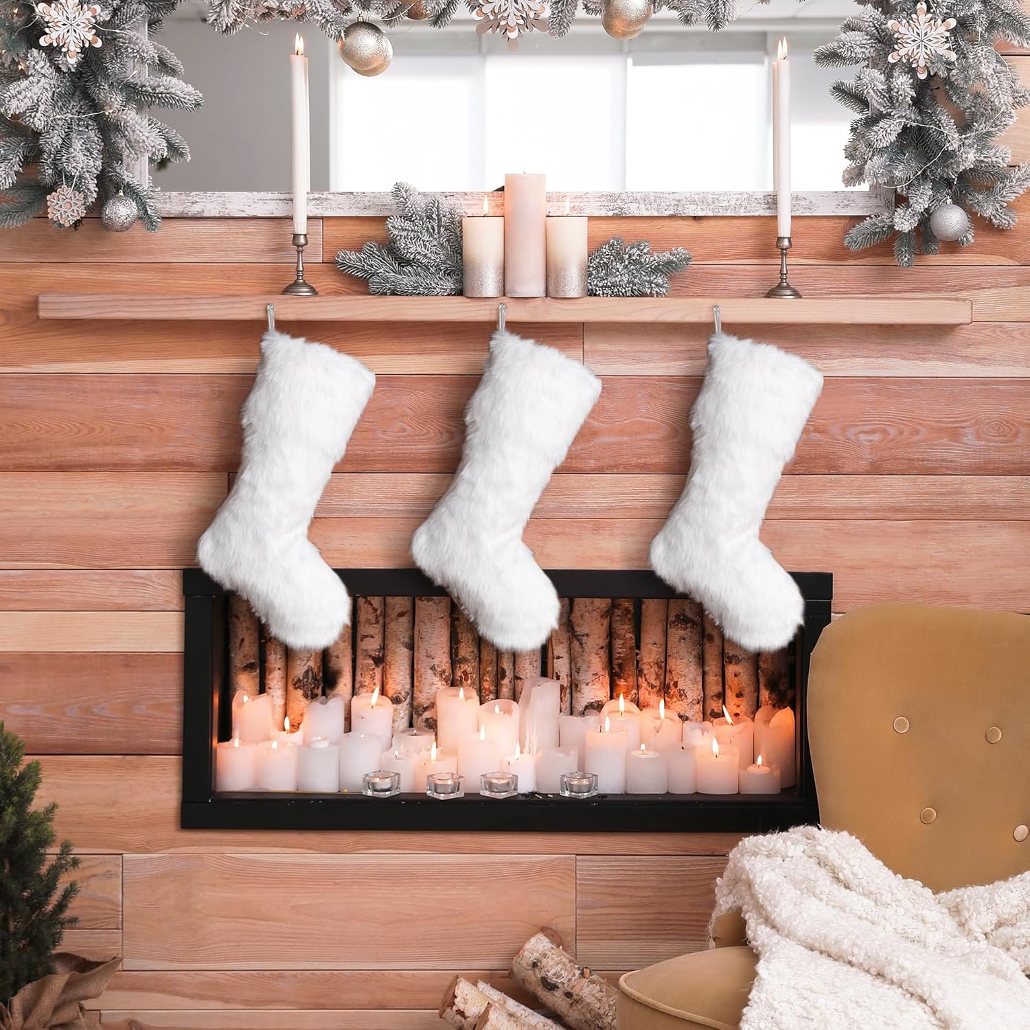 Glitzhome 19 L Handmade Hooked Dog Christmas Stocking for Family Holiday Season Party Decor