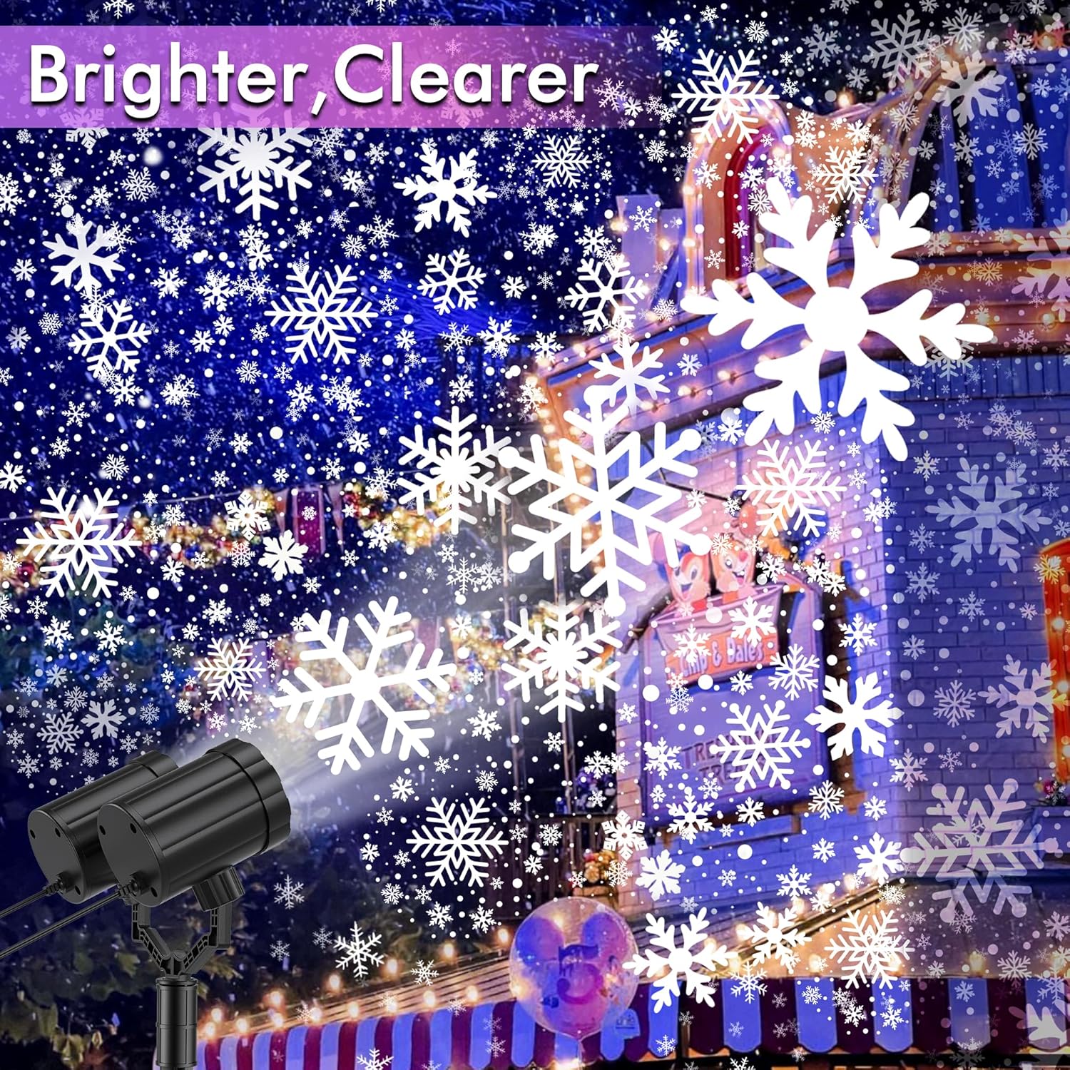 Christmas Projector Lights Outdoor, GUSODOR Dynamic Snowflake Projector IP65 Waterproof 360°Rotating LED Projection Lights for Indoor Outdoor Christmas Decoration, Holiday, Yard Decor-Dual-Head A