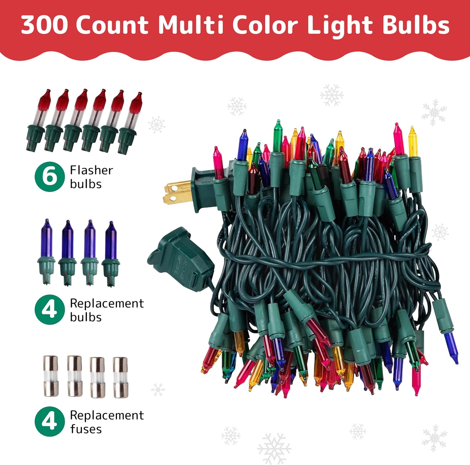 PREXTEX Christmas String Lights with Green Wire - 100 Count, 20 Ft Multicolored Christmas Tree Lights for Xmas Decorations Indoor and Outdoor - Incandescent String Light for Patios, Fences, Holidays