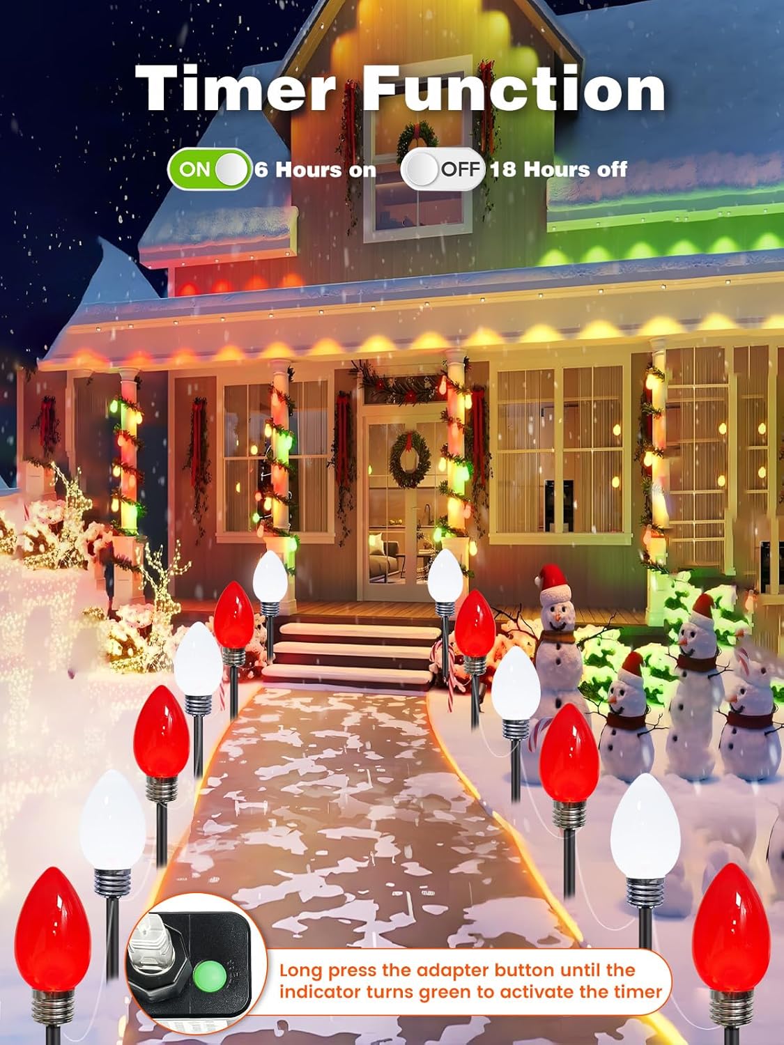 2-Pack Extentable C9 Christmas Lights Outdoor Indoor, 66 FT 100 LED Christmas String Lights Plug in with 8 Modes & Timer, Waterproof Fairy Twinkle Light for Xmas Tree Yard Decorations (Multi-Colored)