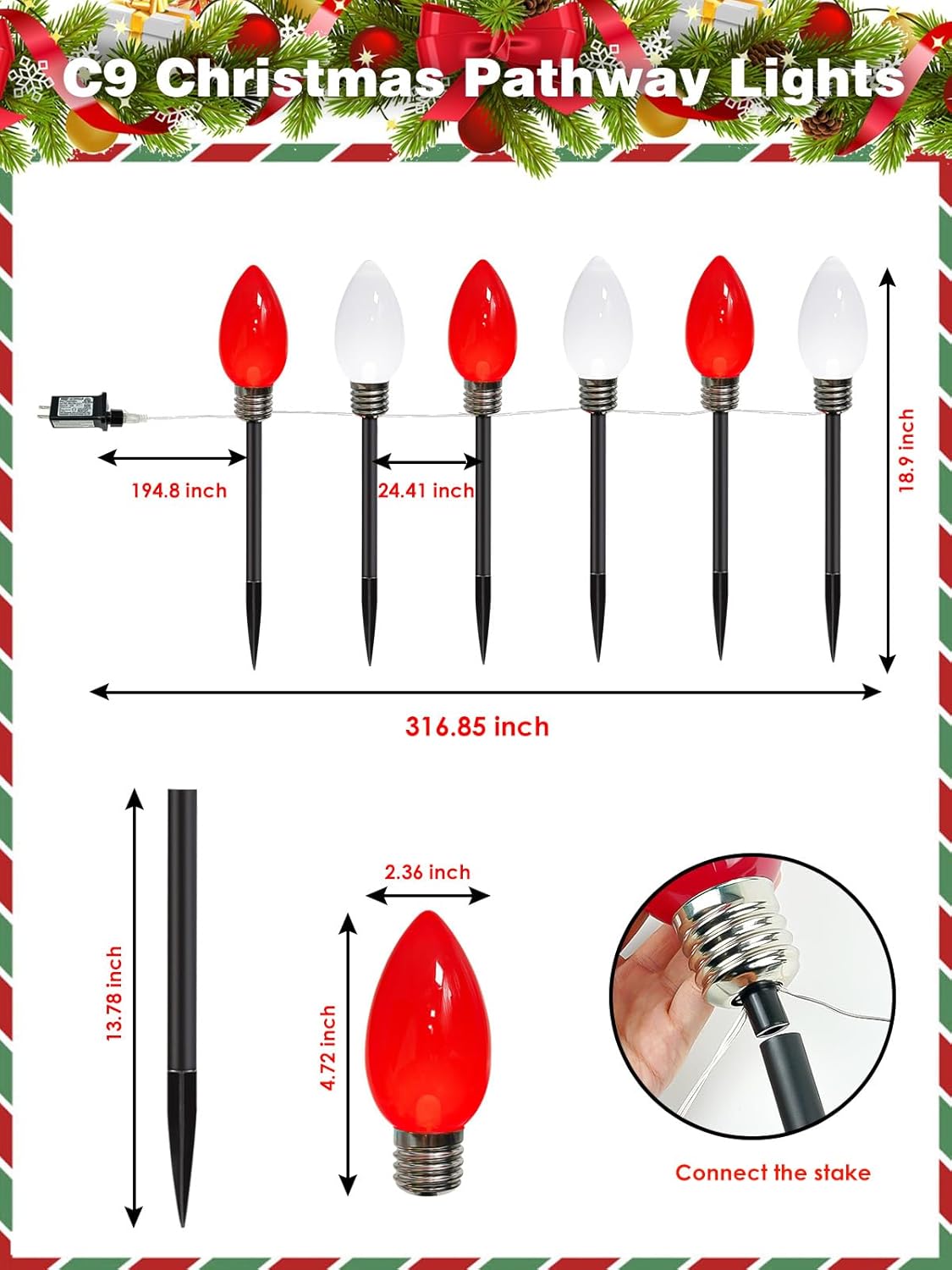 2-Pack Extentable C9 Christmas Lights Outdoor Indoor, 66 FT 100 LED Christmas String Lights Plug in with 8 Modes & Timer, Waterproof Fairy Twinkle Light for Xmas Tree Yard Decorations (Multi-Colored)