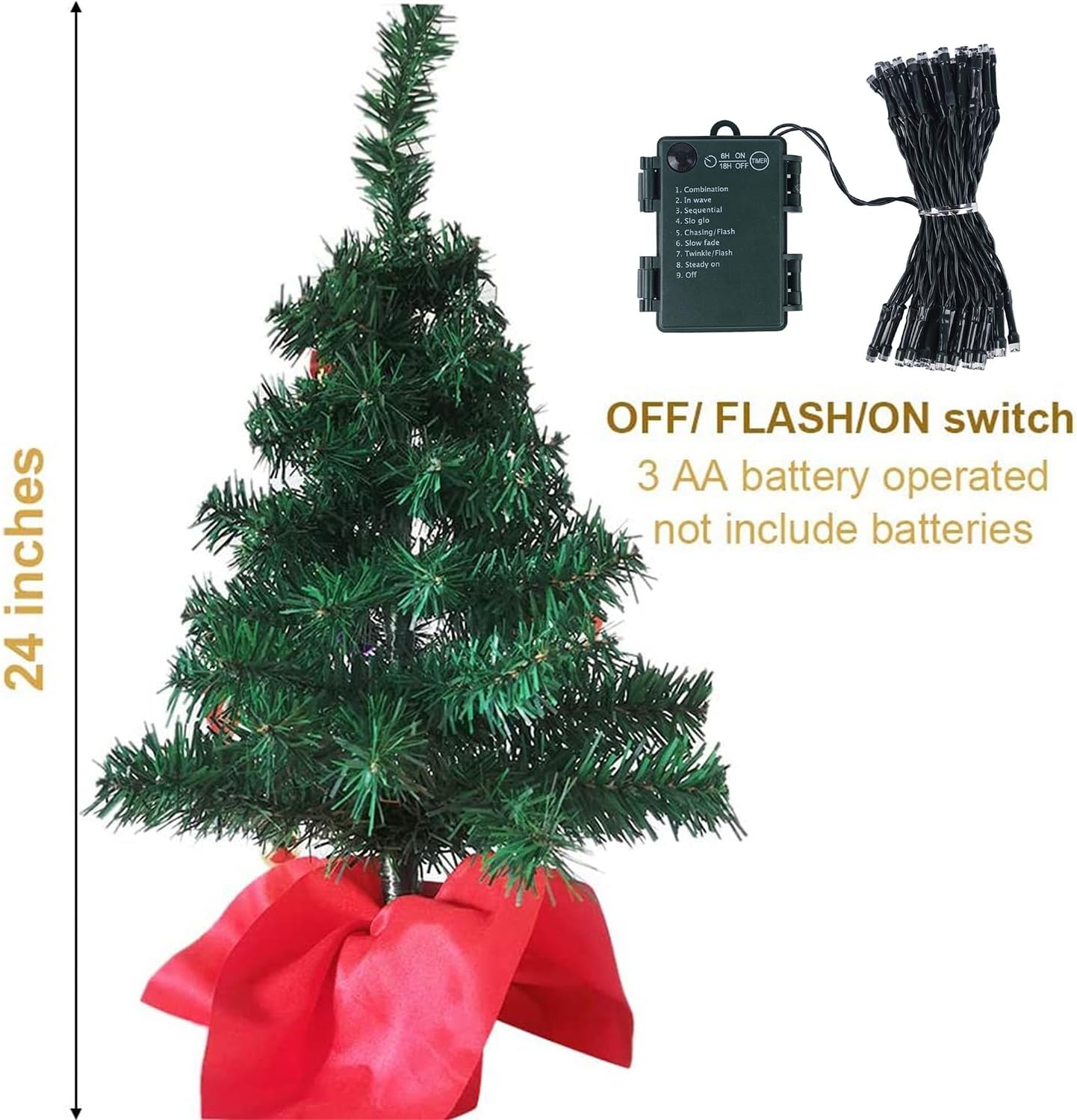 Juegoal 24 Inch Mini Christmas Tree Set, Table Top Artificial Christmas Trees with 50 LED Lights, Ornaments and Red Berries, Best DIY Christmas Decorations