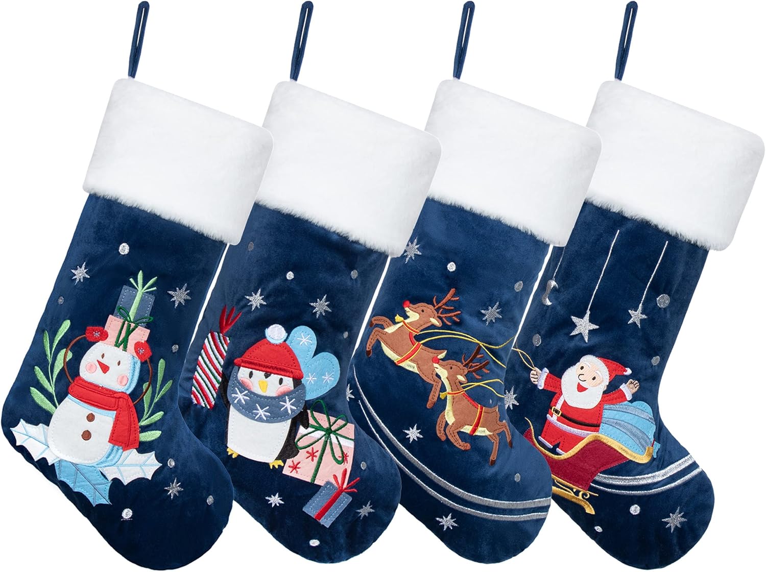 LUBOT Set of 8 Christmas Stocking(20inch) Silhouette Buffalo Red Plaid/Rustic/Farmhouse/Country Cotton Fireplace Hanging Xmas Stockings Decorations for Family Holiday Season Decor