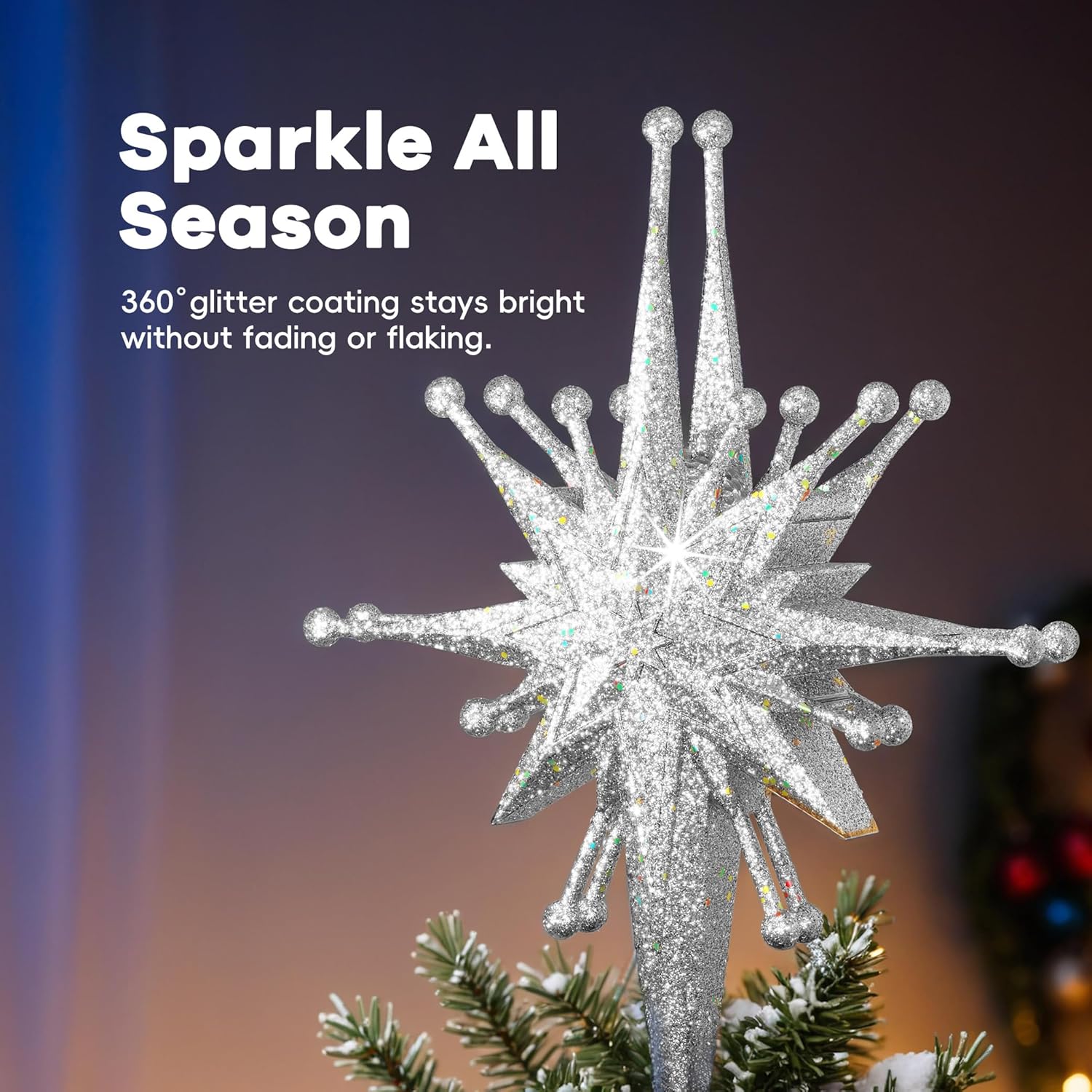 DG-Direct Christmas Tree Topper Lighted with Golden Snowflake Projector, Led Rotating Magic Snowflake, 3D Hollow Glitter Lighted Gold Snow Tree Topper for Christmas Tree Decorations