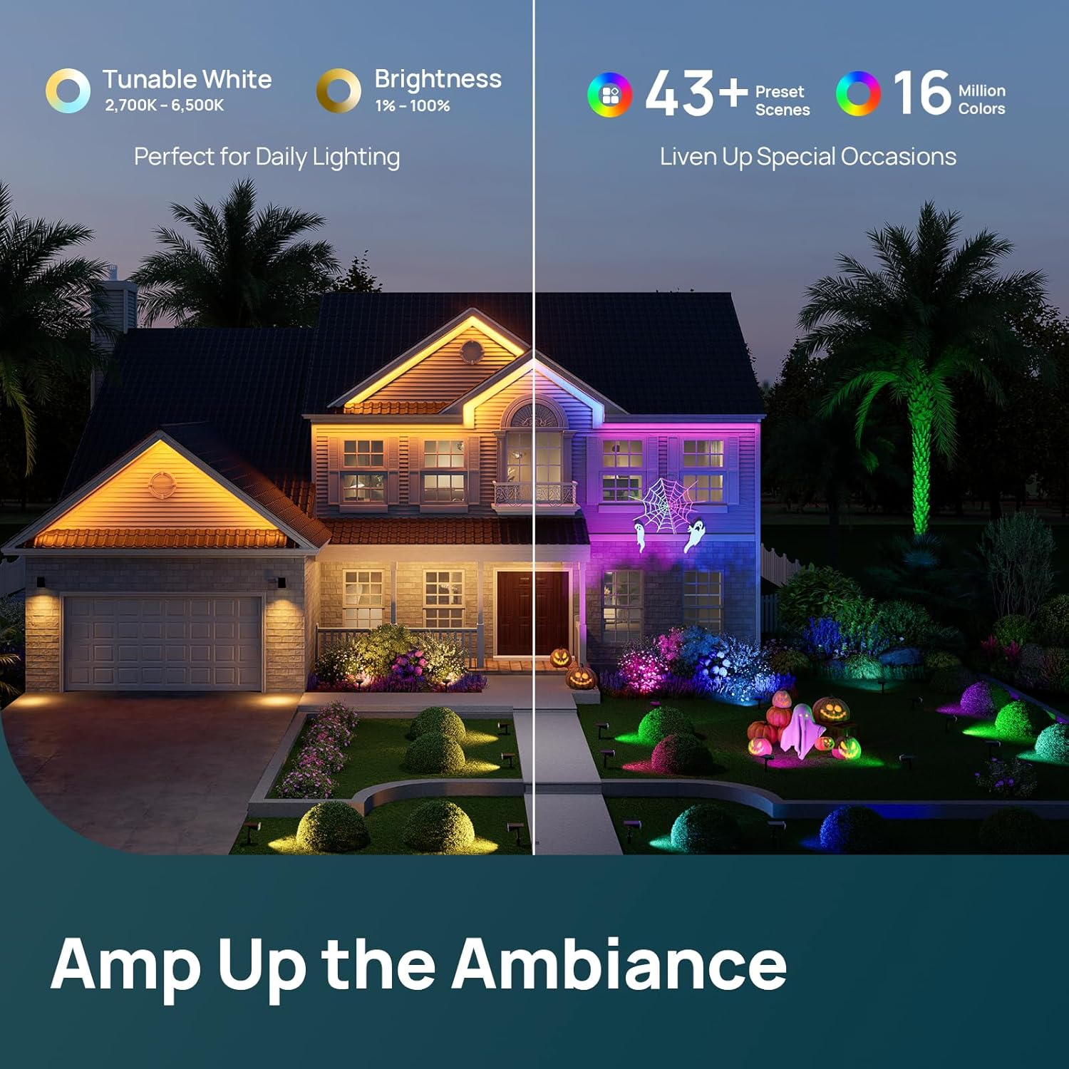 Linkind Smart Solar Spot Lights Outdoor SL5C, Solar Lights Outdoor Spotlight Color Changing APP/Voice Control Landscape Lighting, IP67 Christmas Decorations for Yard, Garden, Pathway(2 Pack)