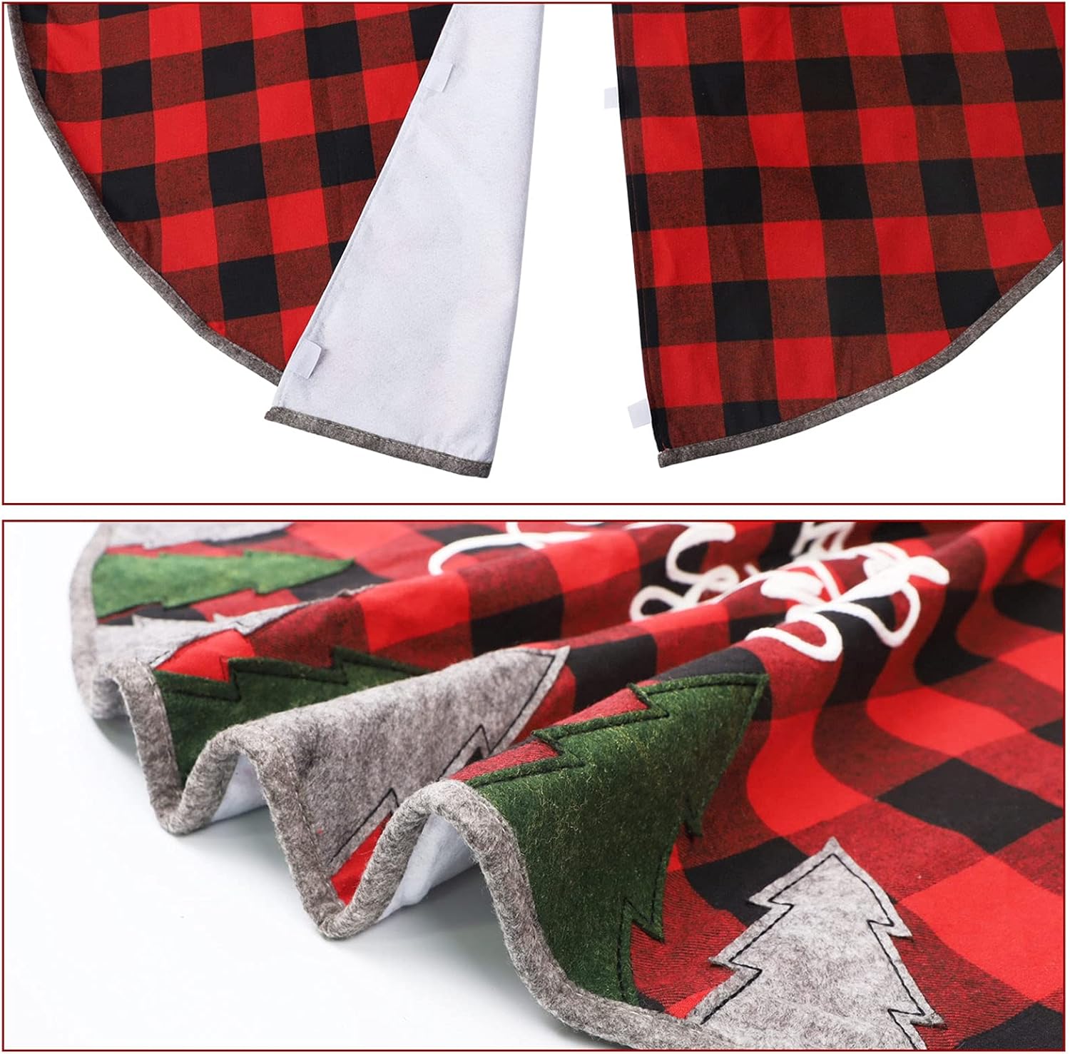 Juegoal 48 Inch Christmas Tree Skirt, Soft Red and Black Plaid Christmas Tree Mat for Xmas Party Decoration, Christmas Tree Holiday Decor