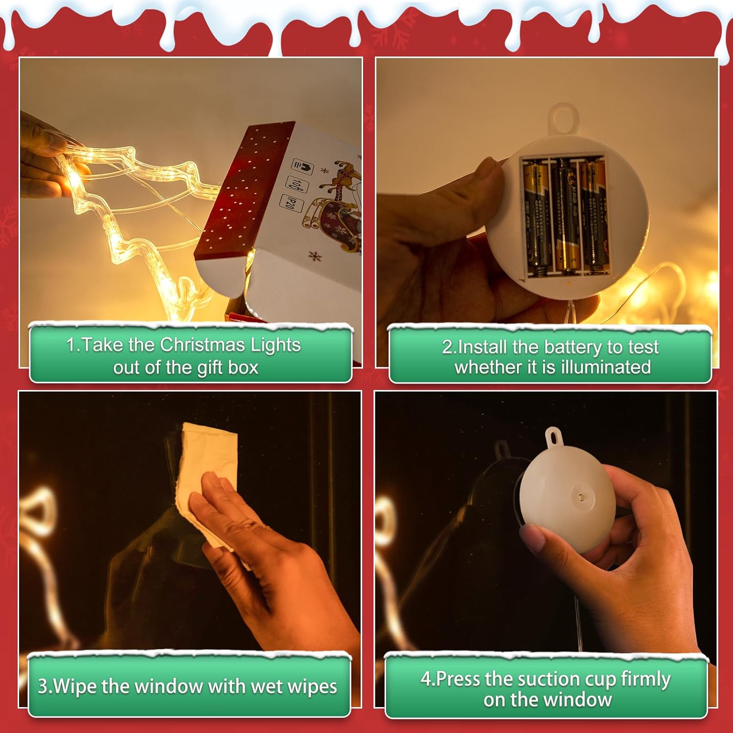 LYUBASA 3Pack Christmas Window Lights Decorations with Timer, Battery Powered Christmas Hanging White Lighted Snowflake Shaped LED Sucker for Xmas Lamp Tree Fireplace Indoor Decor