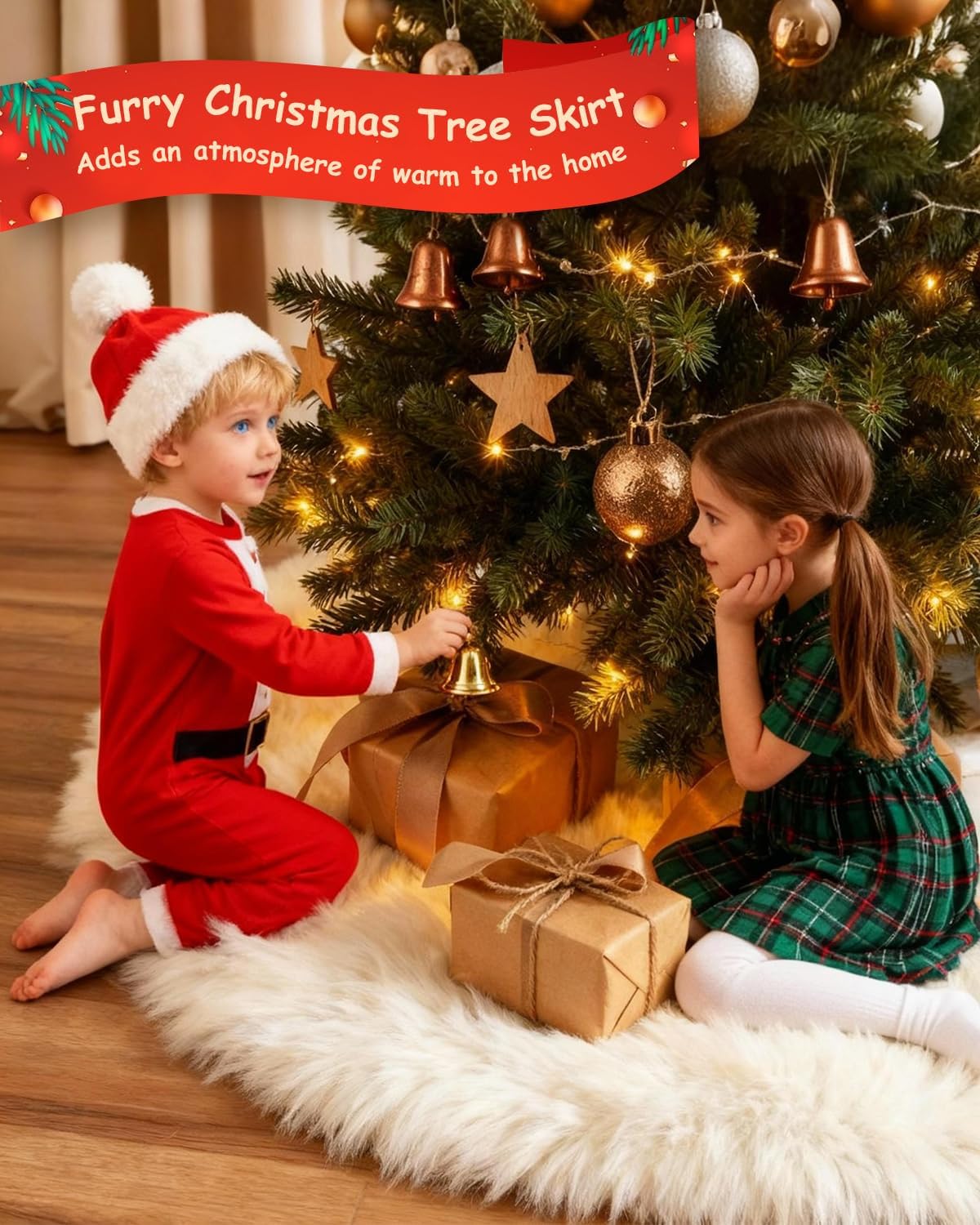 48 Inches Faux Fur Christmas Tree Skirt for Xmas Tree Holiday Party Decorations White Plush Silver Sequin Snowflake (Silver)