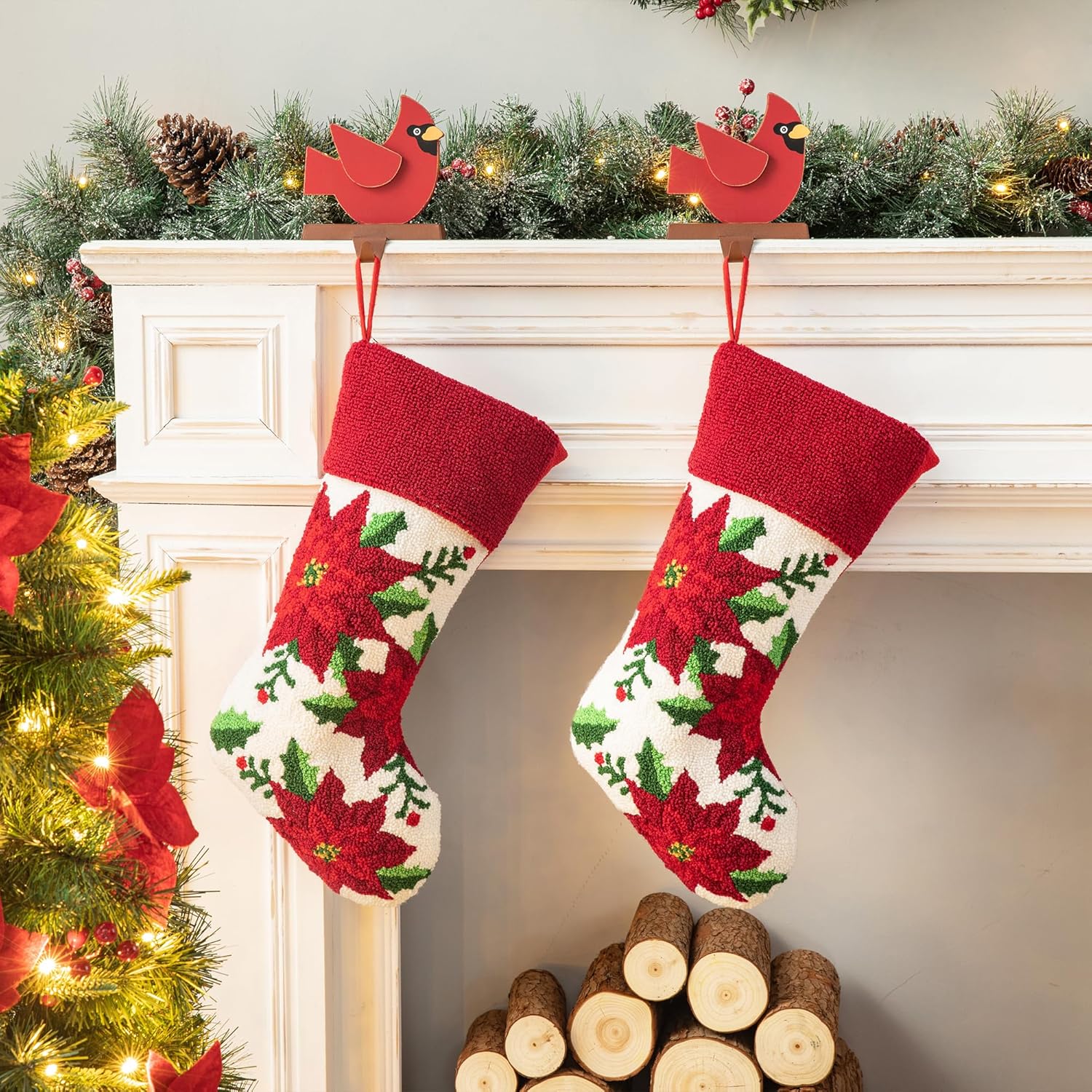 Glitzhome 19 L Handmade Hooked Dog Christmas Stocking for Family Holiday Season Party Decor