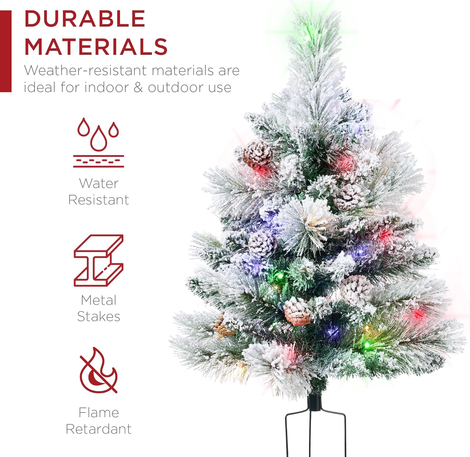 Best Choice Products Set of 2 24.5in Outdoor Pathway Christmas Trees, Battery Operated Pre-Lit Holiday Décor w/LED Lights, Red Berries, Pine Cones