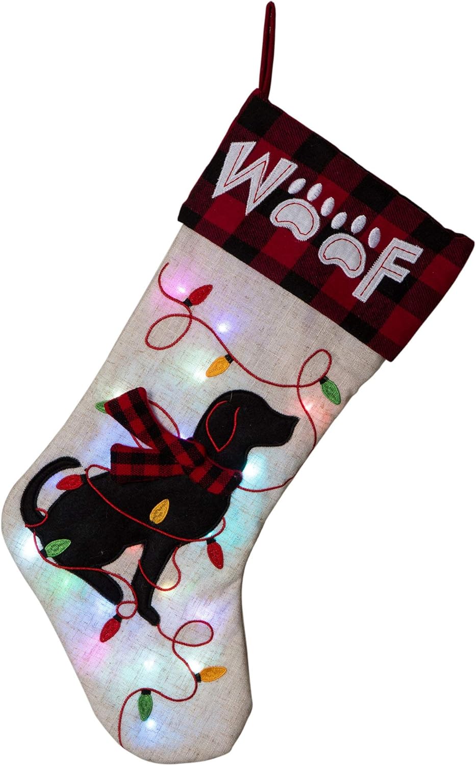 Glitzhome 19 L Handmade Hooked Dog Christmas Stocking for Family Holiday Season Party Decor