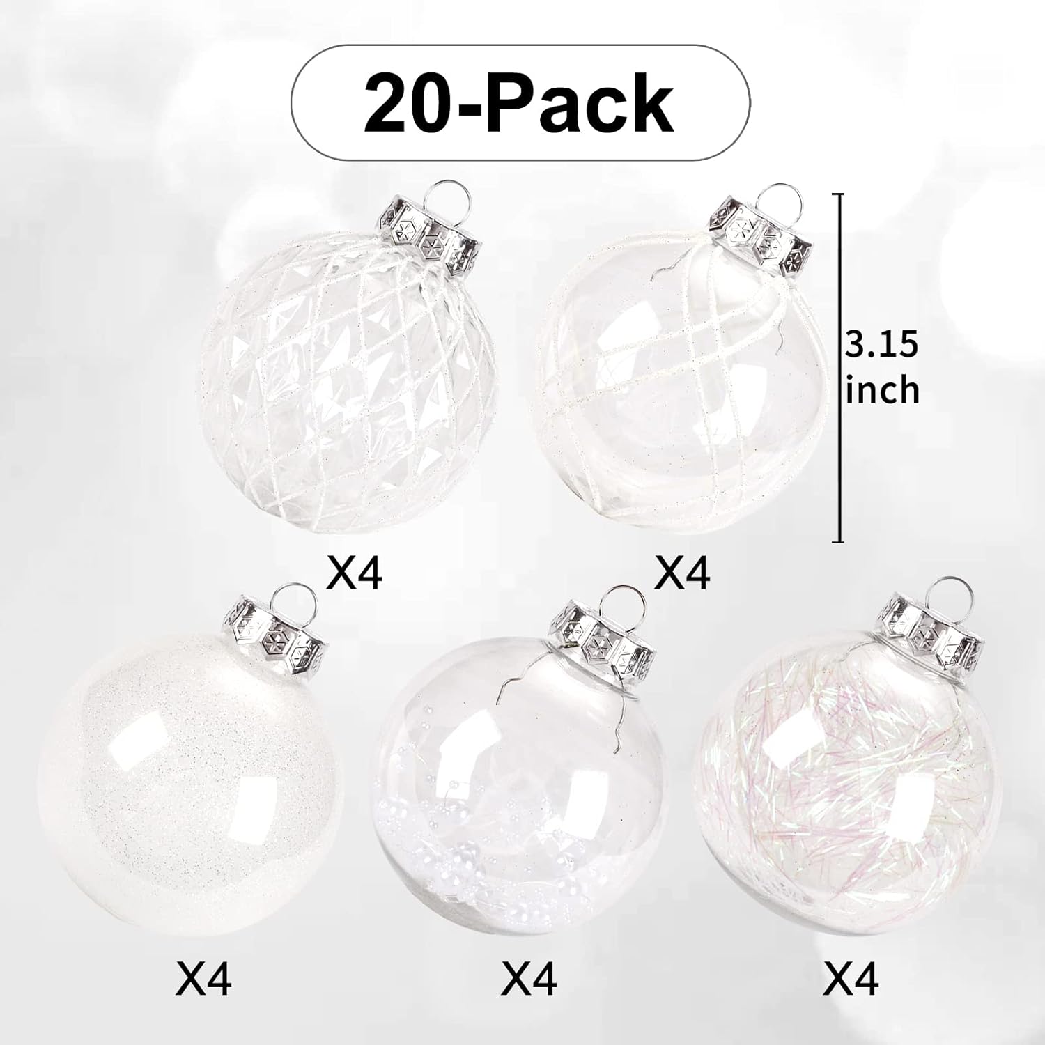 Clear Plastic Christmas Ball Ornaments, 30ct 2.36 Inch Champagne Balls for Tree Decoration - Shatterproof for Holiday Wedding Party Gifts