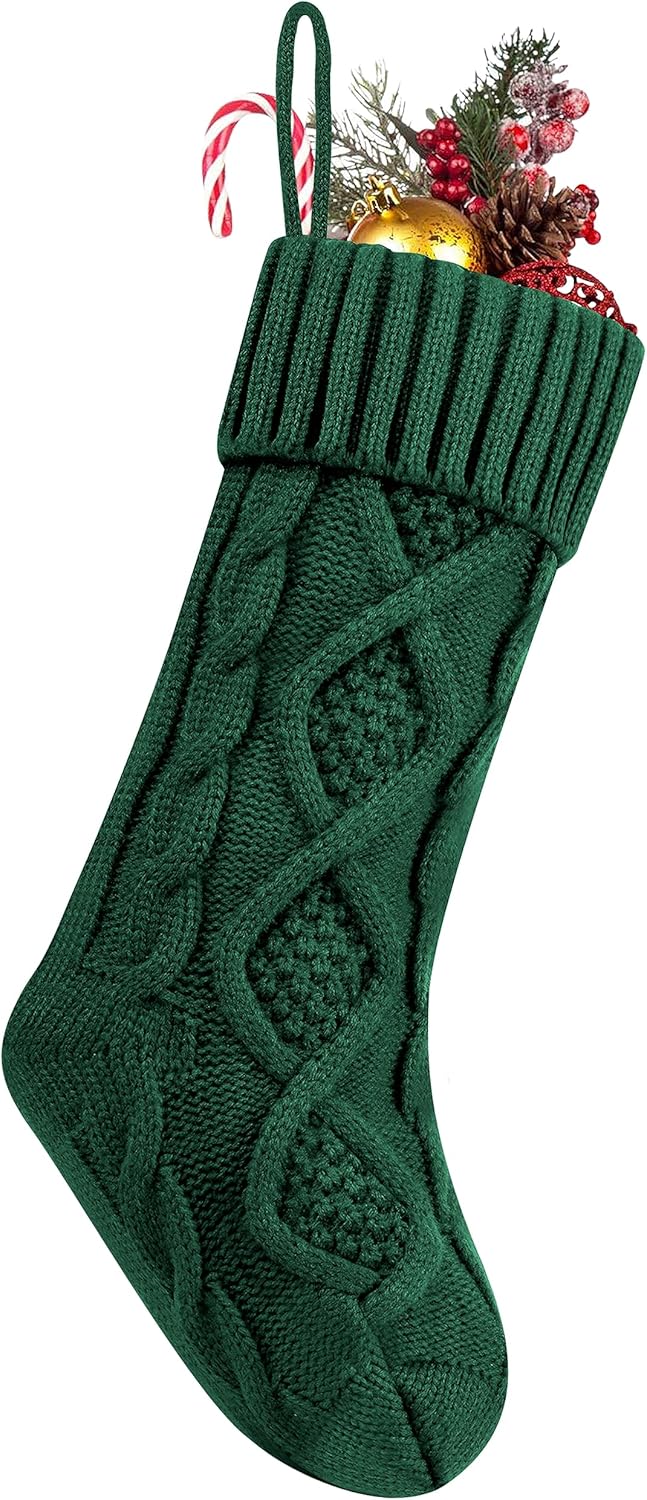 Fesciory 4 Pack Christmas Stockings 18 Inches Large Size Cable Knitted Stocking Gifts & Decorations for Family Holiday Xmas Party, Ivory White