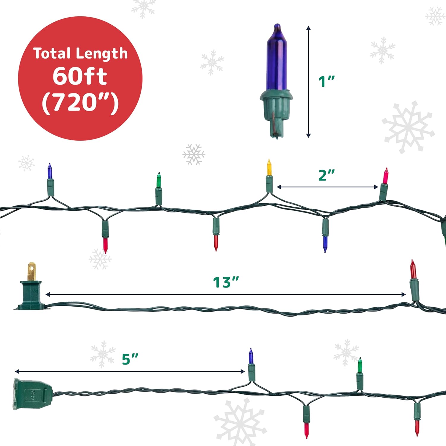 PREXTEX Christmas String Lights with Green Wire - 100 Count, 20 Ft Multicolored Christmas Tree Lights for Xmas Decorations Indoor and Outdoor - Incandescent String Light for Patios, Fences, Holidays