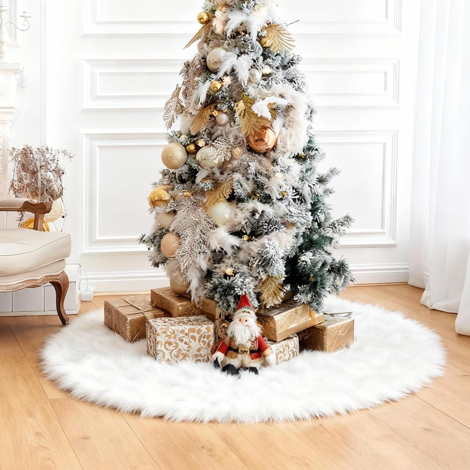 Christmas Tree Skirt 36 inch Wool Fur White Tree Skirt Small Snowy White Plush Velvet Tree Skirt Party Christmas Tree Decoration