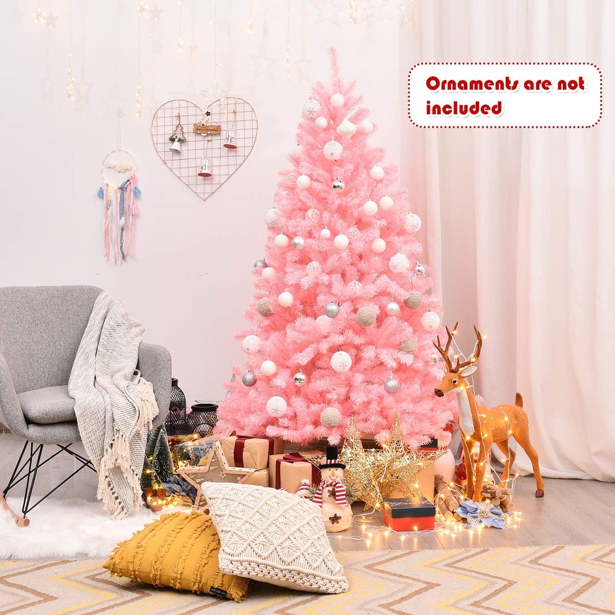 Goplus 8ft Artificial Christmas Tree, Unlit Christmas Pine Tree with 1138 PVC Branch Tips, Foldable Metal Stand, Xmas Full Tree for Indoor Home Office Decor