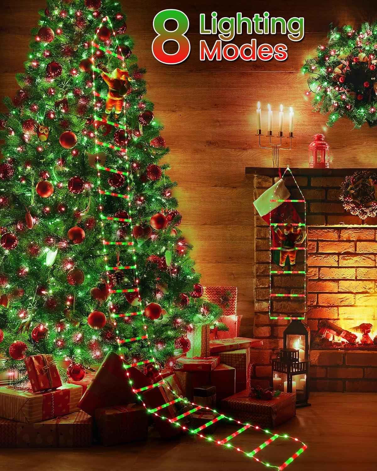 Toodour LED Christmas Lights - 10ft Christmas Decorative Ladder Lights with Santa Claus, Xmas Decorations Light for Indoor Outdoor, Window, Garden, Home, Wall, Xmas Tree Decor - Multicolor