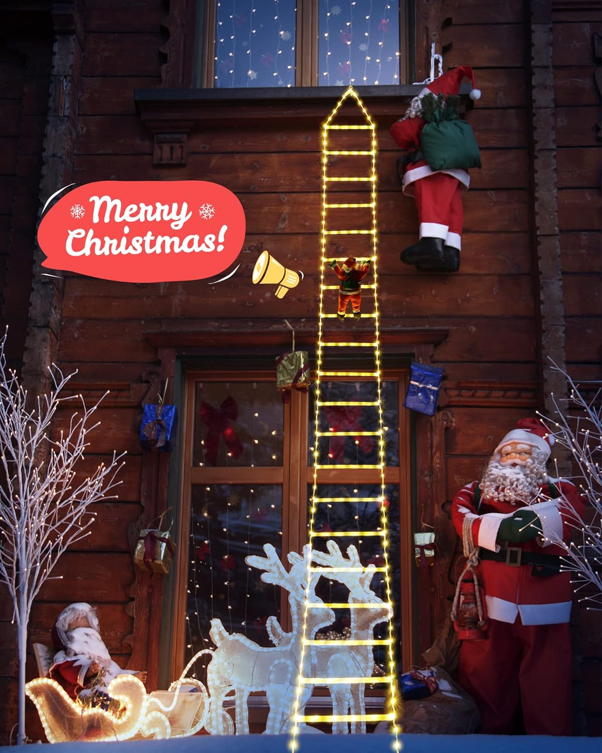 Toodour LED Christmas Lights - 10ft Christmas Decorative Ladder Lights with Santa Claus, Xmas Decorations Light for Indoor Outdoor, Window, Garden, Home, Wall, Xmas Tree Decor - Multicolor