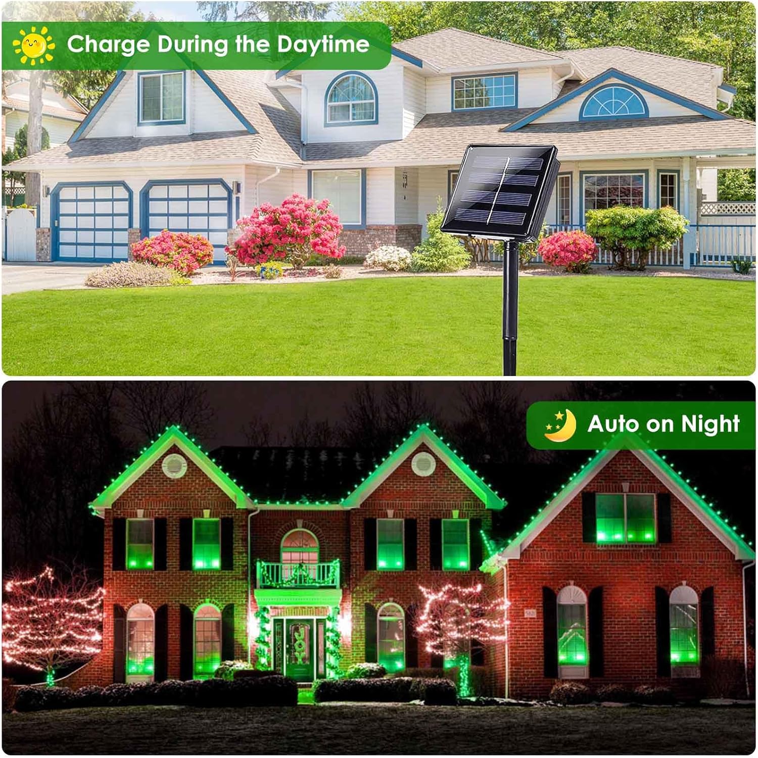 2 Pack 200 LED Solar Christmas Lights Outdoor, Solar String Lights for Outside with 8 Lighting Modes, Waterproof Green Wire Solar Powered Tree Light for Xmas Party Yard Garden Decorations (Multicolor)