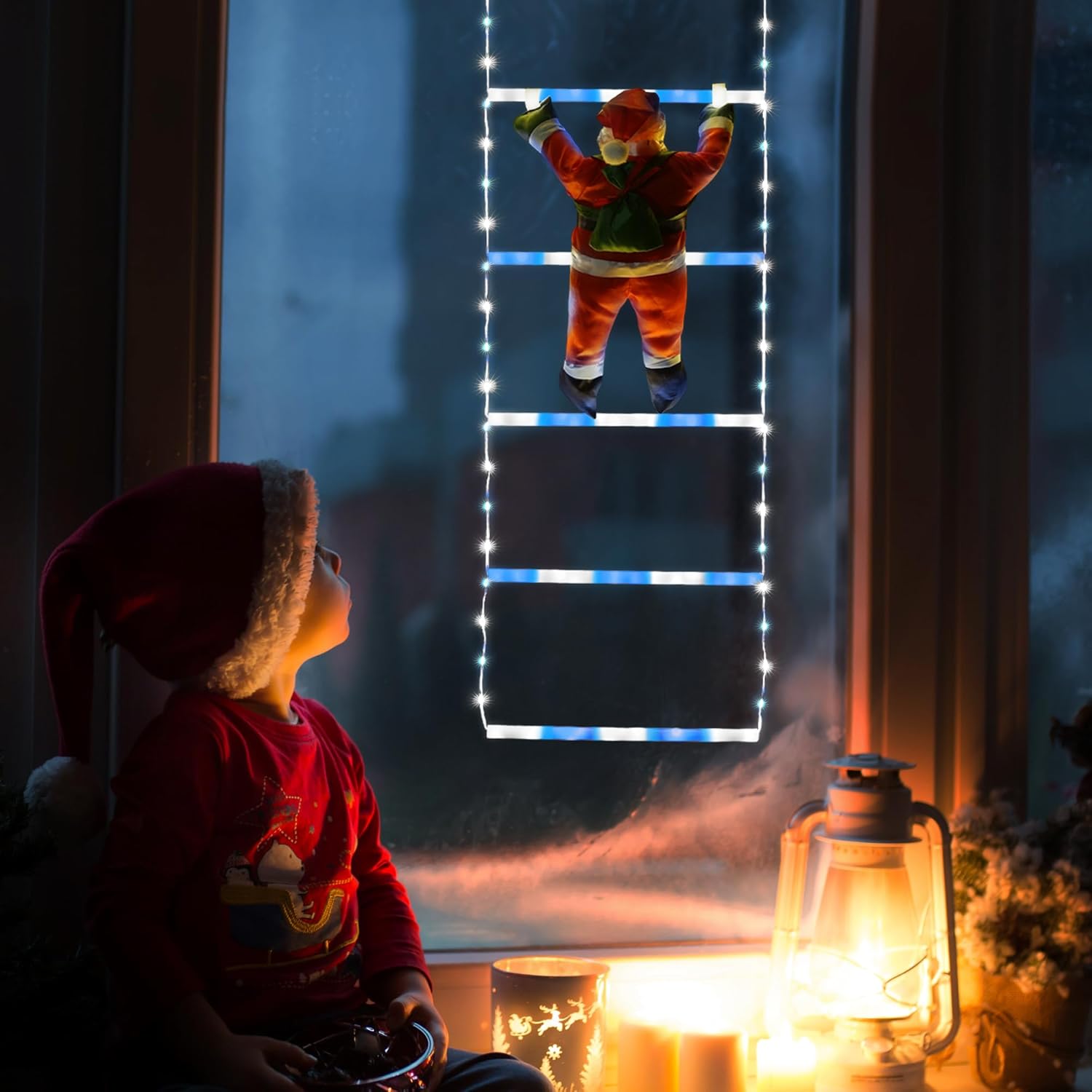 Toodour LED Christmas Lights - 10ft Christmas Decorative Ladder Lights with Santa Claus, Xmas Decorations Light for Indoor Outdoor, Window, Garden, Home, Wall, Xmas Tree Decor - Multicolor