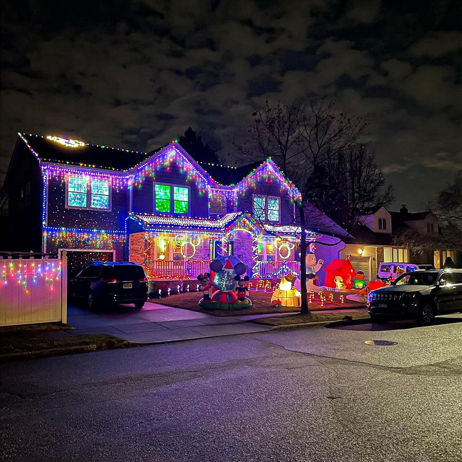 66ft Icicle Lights for Outside - 640 LED Christmas Lights Outdoor with 120 Drops 8 Modes, Plug in Twinkle Light Outside for Holiday Wedding Party Tree Room Indoor Thanksgiving Decoration, Warm White