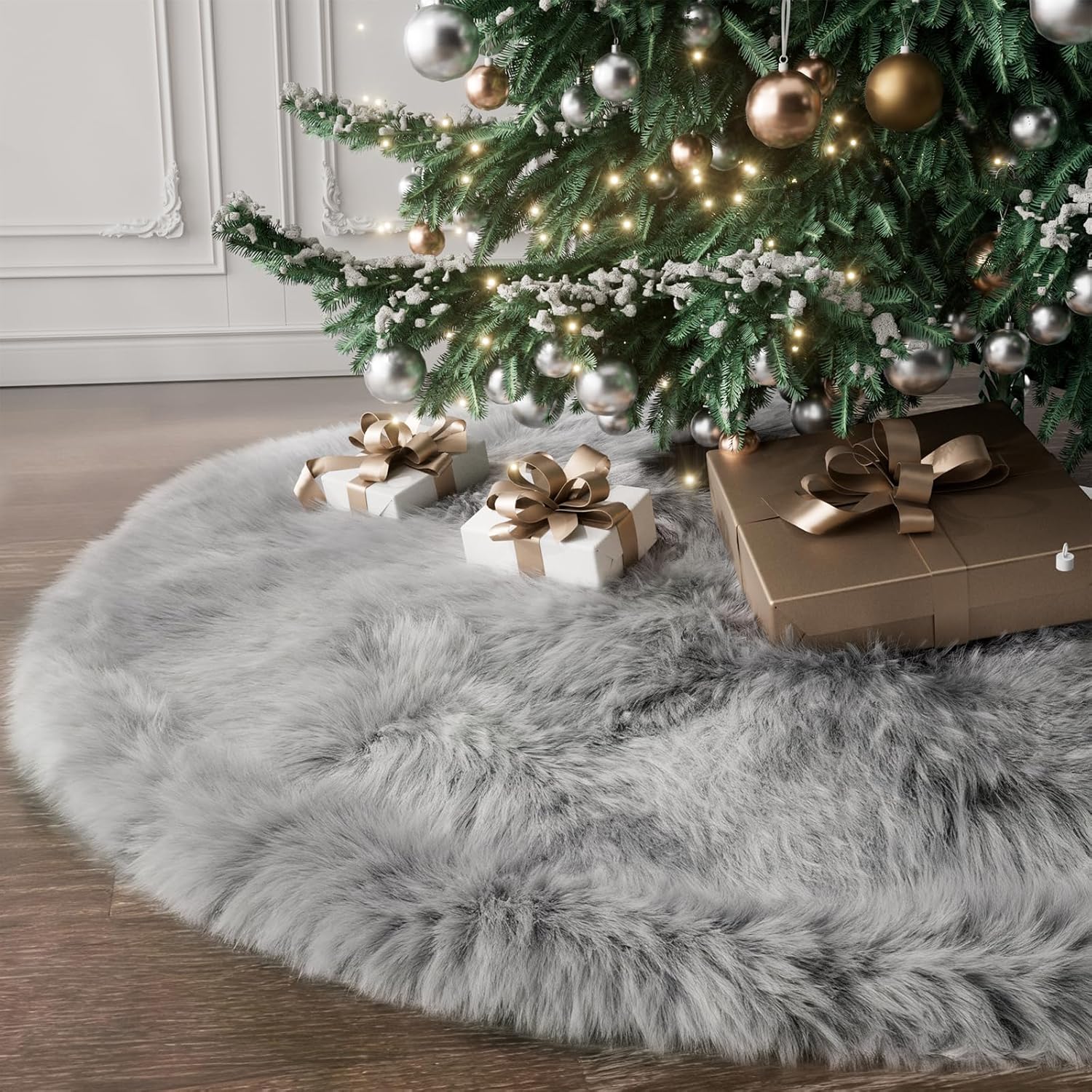 Christmas Tree Skirt 36 inch Wool Fur White Tree Skirt Small Snowy White Plush Velvet Tree Skirt Party Christmas Tree Decoration