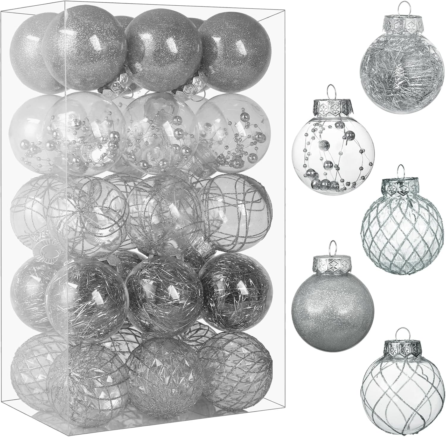 Clear Plastic Christmas Ball Ornaments, 30ct 2.36 Inch Champagne Balls for Tree Decoration - Shatterproof for Holiday Wedding Party Gifts
