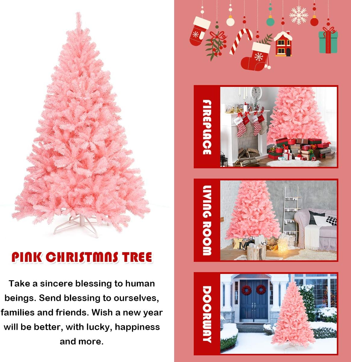 Goplus 8ft Artificial Christmas Tree, Unlit Christmas Pine Tree with 1138 PVC Branch Tips, Foldable Metal Stand, Xmas Full Tree for Indoor Home Office Decor