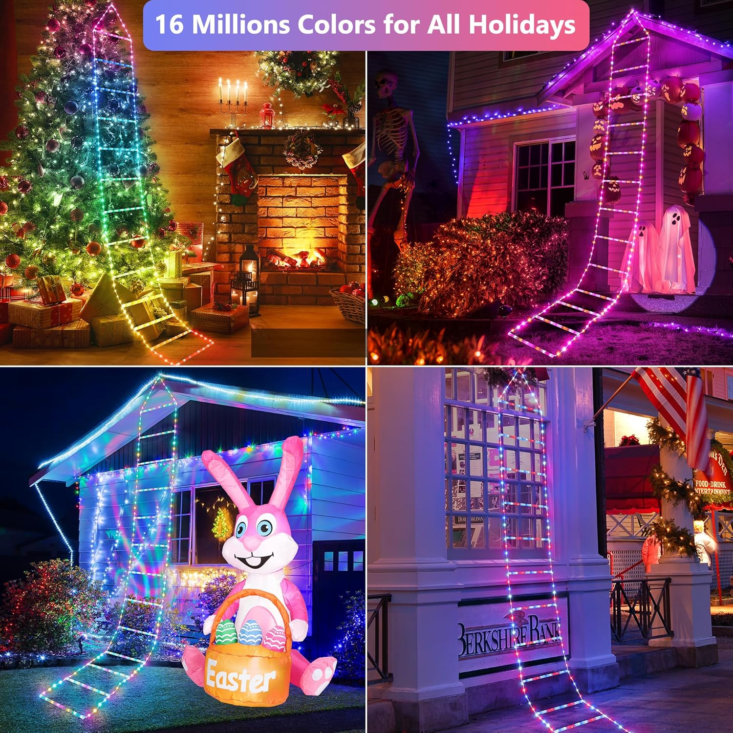 Toodour LED Christmas Lights - 10ft Christmas Decorative Ladder Lights with Santa Claus, Xmas Decorations Light for Indoor Outdoor, Window, Garden, Home, Wall, Xmas Tree Decor - Multicolor