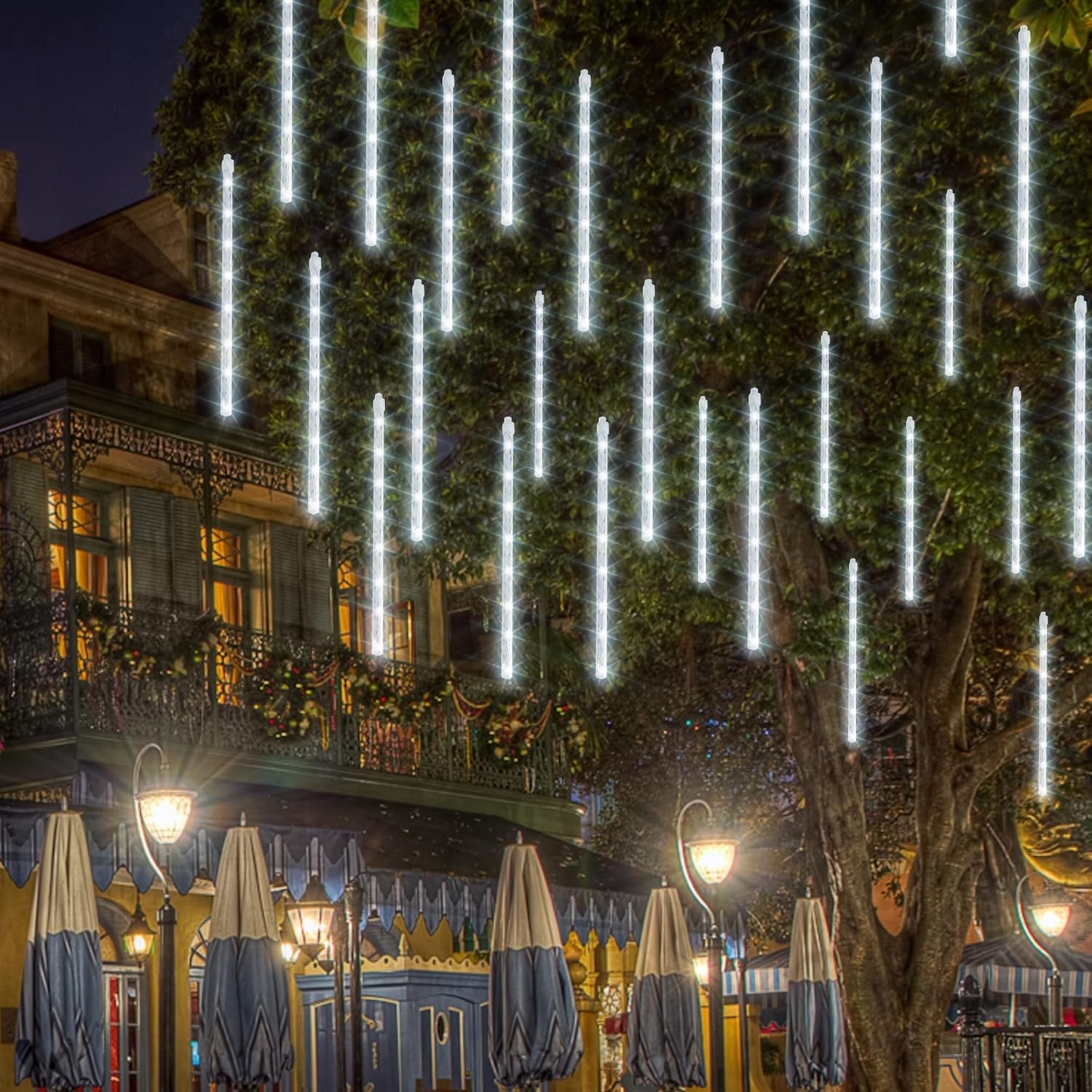 Dazzle Bright 864LED Christmas Light, Meteor Shower Rain Lights 11.8 Inch 24 Tubes, Waterproof Plug in Falling Rain Lights Christmas Decorations for Xmas Bushes Tree Yard Party (Blue)