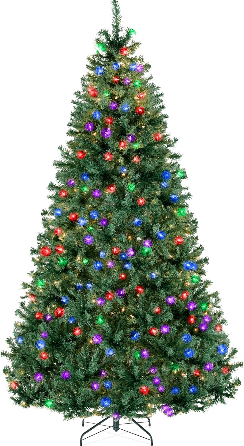 Best Choice Products 6ft Pre-Lit Christmas Tree Premium Hinged Artificial Pine Lighted Holiday Tree for Home, Office w/ 1,000 Branch Tips, 250 Lights, Metal Hinges, Foldable Base