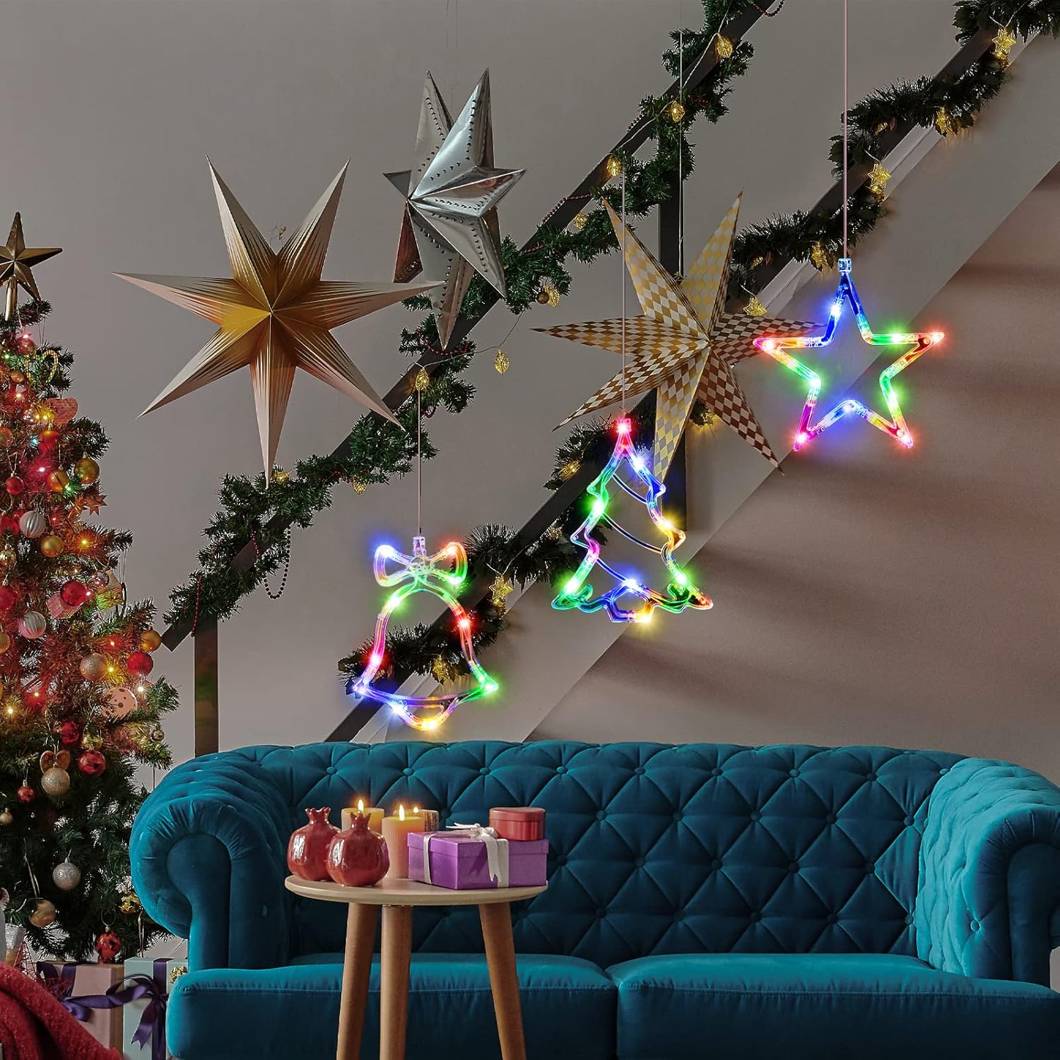 LYUBASA 3Pack Christmas Window Lights Decorations with Timer, Battery Powered Christmas Hanging White Lighted Snowflake Shaped LED Sucker for Xmas Lamp Tree Fireplace Indoor Decor