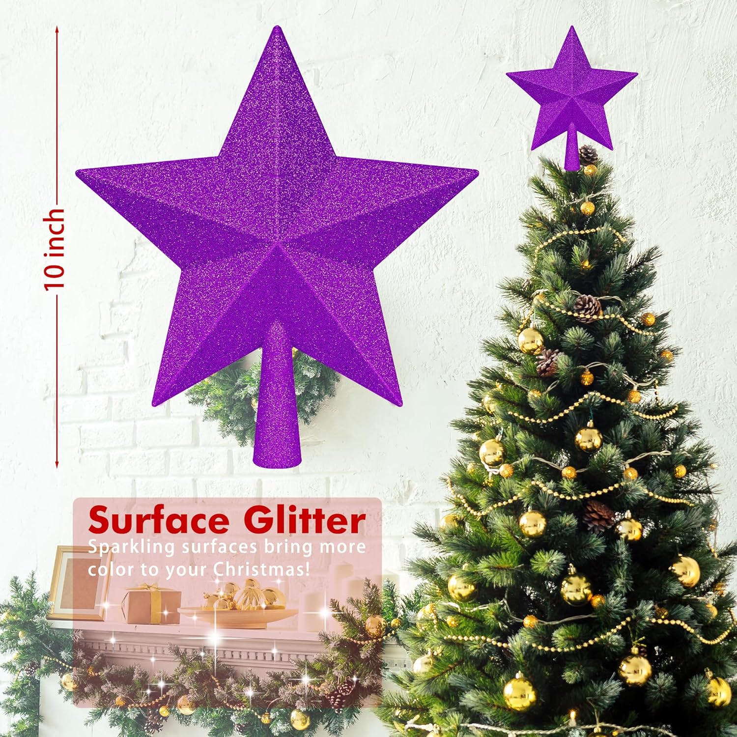 Christmas Tree Star Topper, 8 Gold Xmas Star Tree Decorations, 3D Shatterproof Bethlehem Star Tree Topper Decorations, Waterproof Christmas Tree Topper Decor for Holiday Home Outdoor Ornament