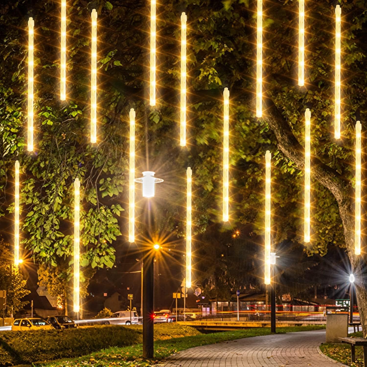 Dazzle Bright 864LED Christmas Light, Meteor Shower Rain Lights 11.8 Inch 24 Tubes, Waterproof Plug in Falling Rain Lights Christmas Decorations for Xmas Bushes Tree Yard Party (Blue)