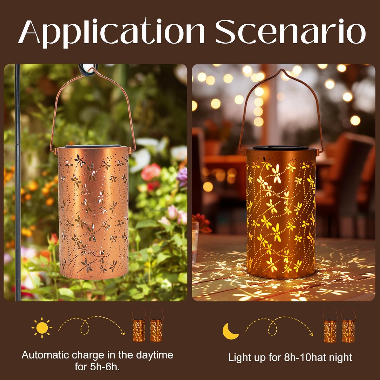 Christmas Gifts For women,Solar Lanterns Outdoor Hanging Lantern Lights, Dragonfly Hollowed-Out Metal Decor Lantern, Waterproof LED Decorative Garden Light - Delicate Garden Decoration for Patio, Yard